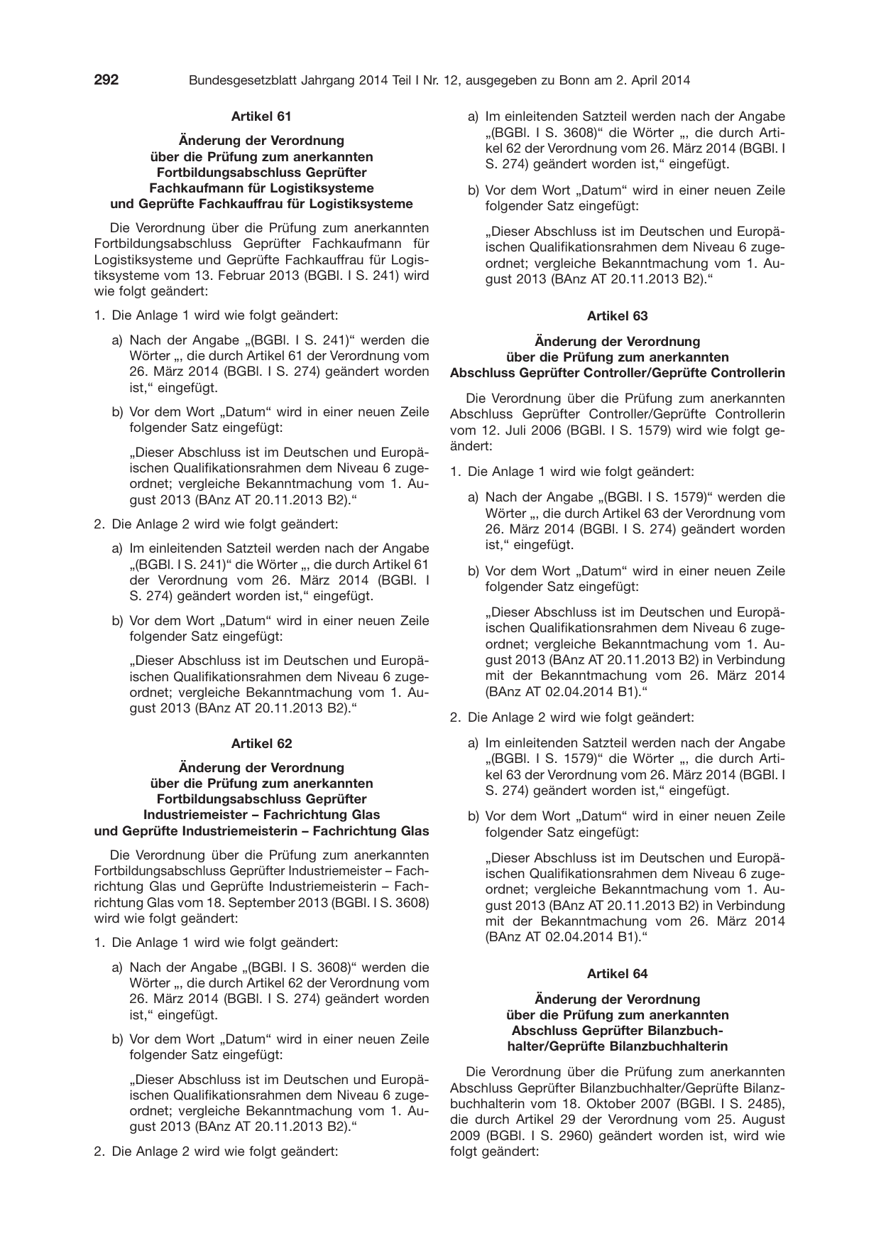 BGBl. 2014, Seite 292 — Originalseite als Abbildung