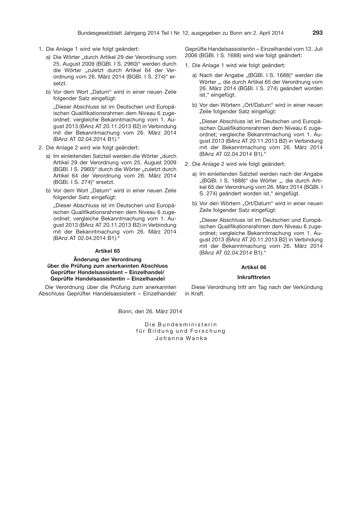 BGBl. 2014, Seite 293 — Originalseite als Abbildung