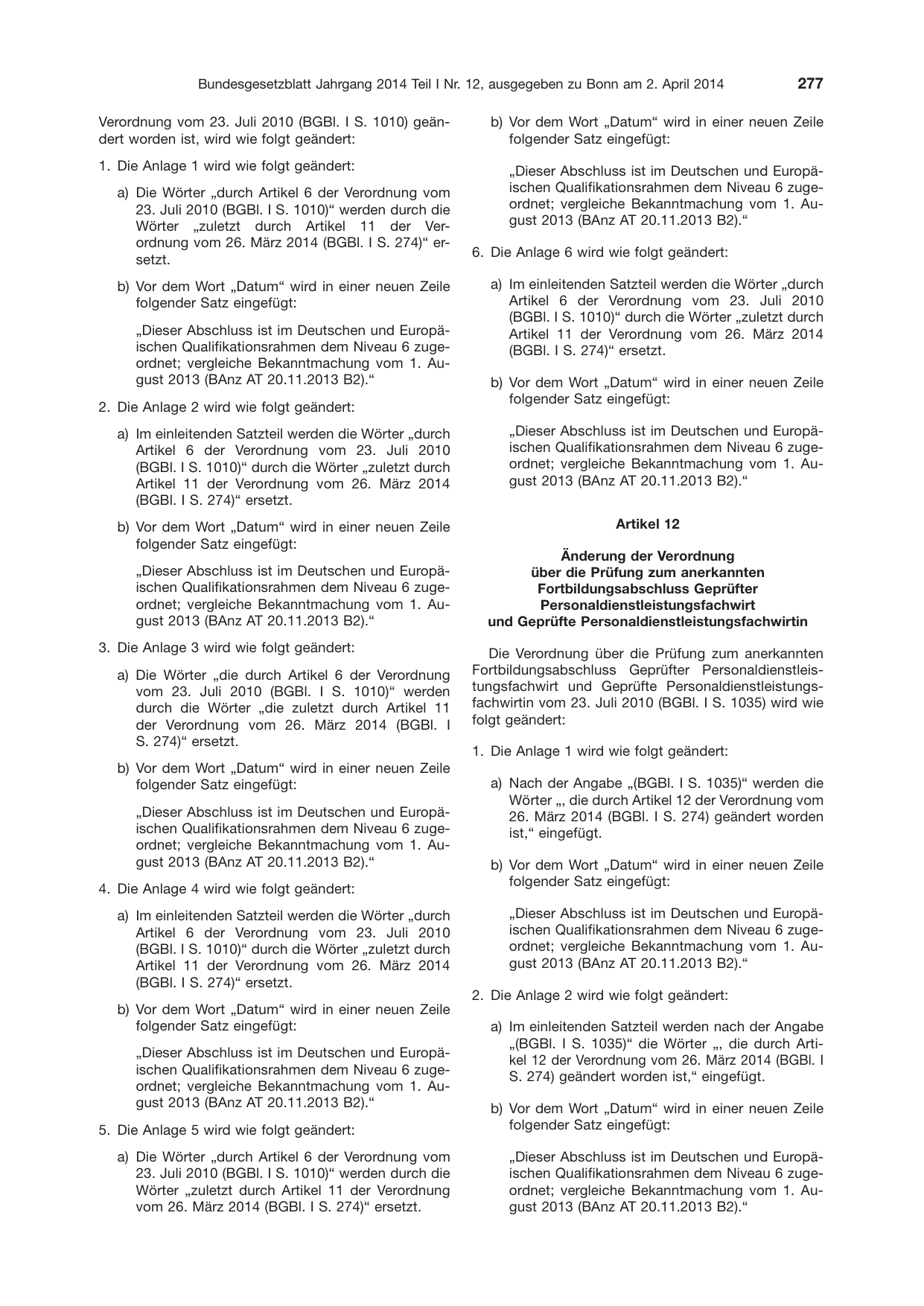 BGBl. 2014, Seite 277 — Originalseite als Abbildung