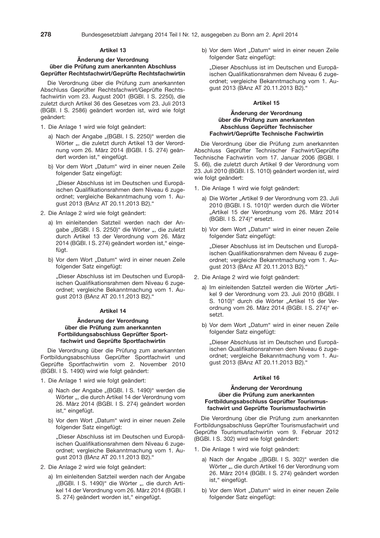 BGBl. 2014, Seite 278 — Originalseite als Abbildung