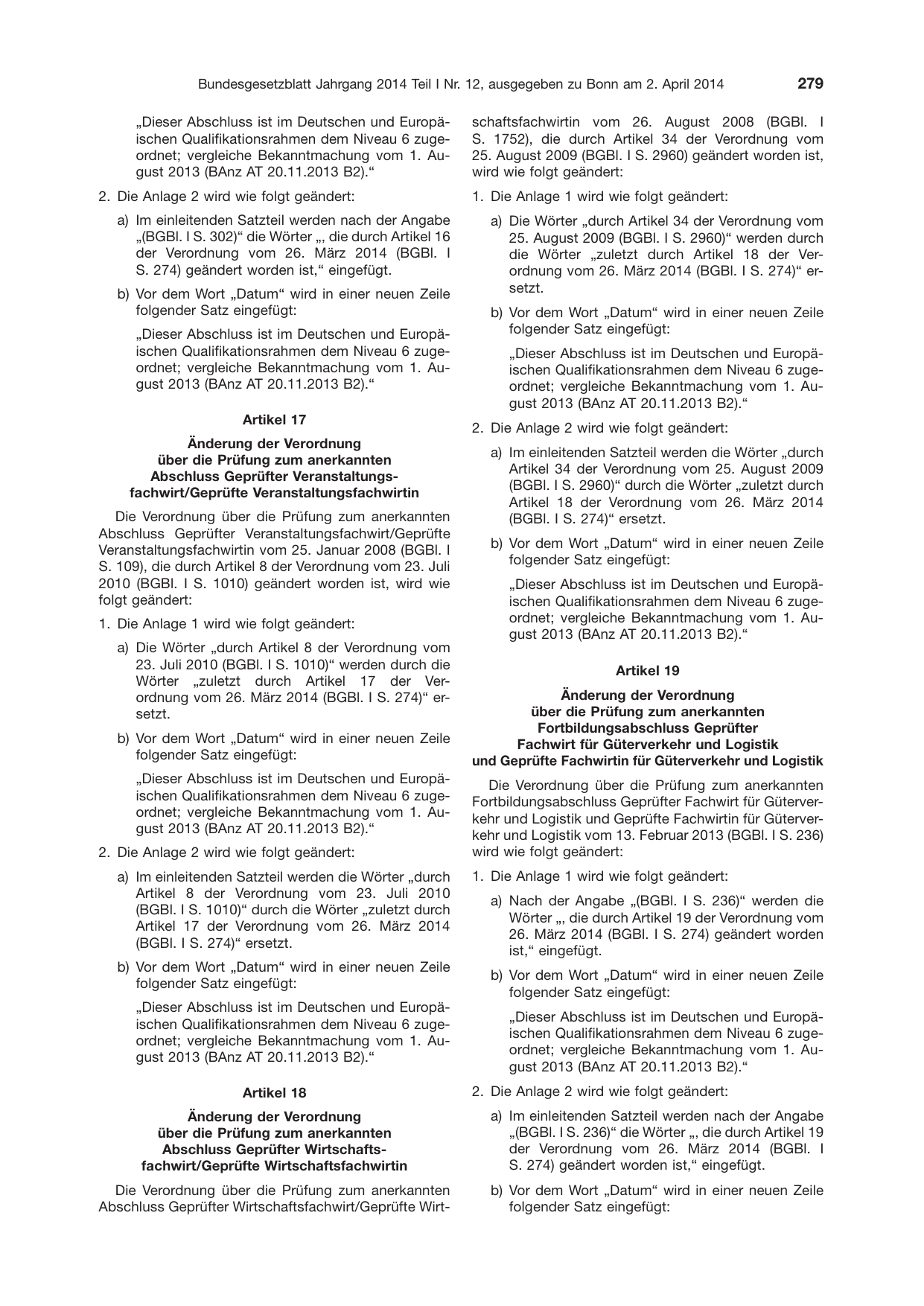 BGBl. 2014, Seite 279 — Originalseite als Abbildung