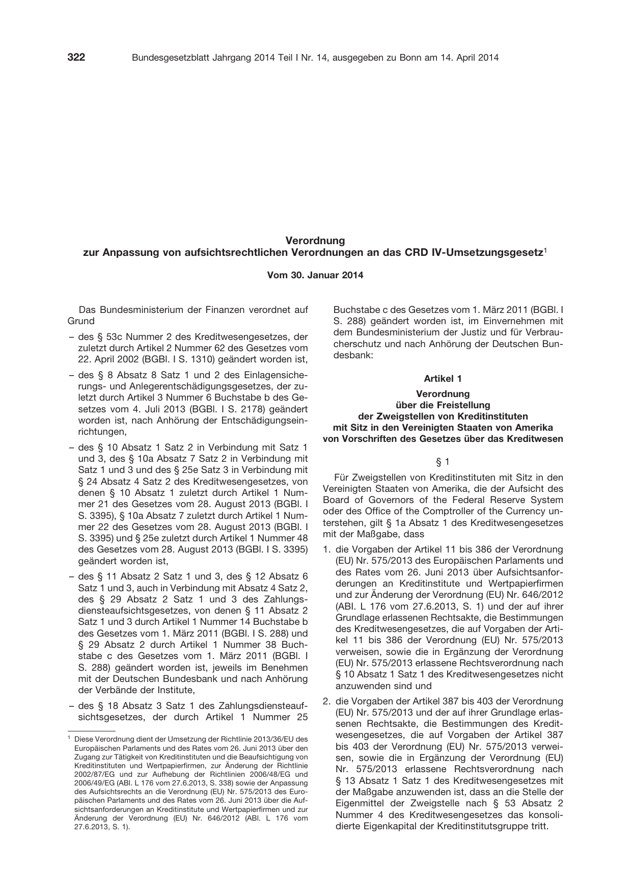 BGBl. 2014, Seite 322 — Originalseite als Abbildung