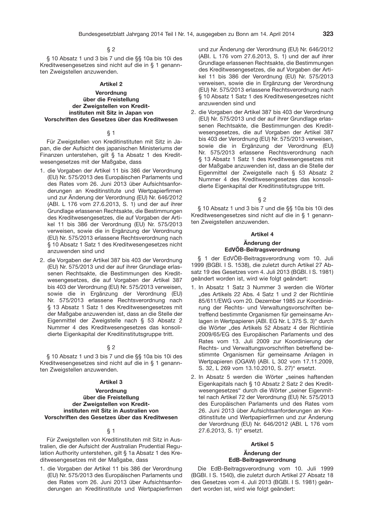 BGBl. 2014, Seite 323 — Originalseite als Abbildung