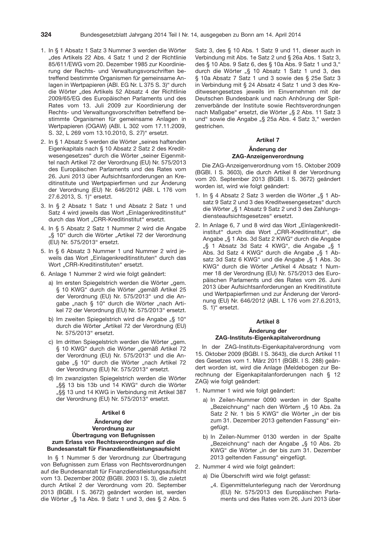 BGBl. 2014, Seite 324 — Originalseite als Abbildung