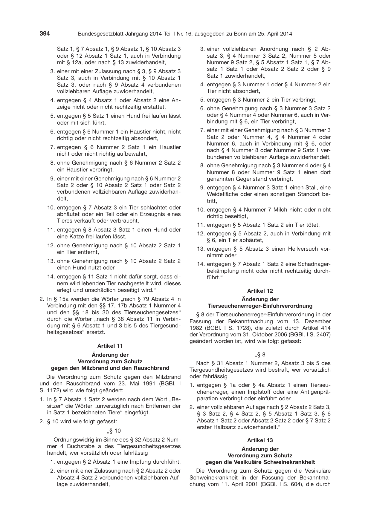 BGBl. 2014, Seite 394 — Originalseite als Abbildung