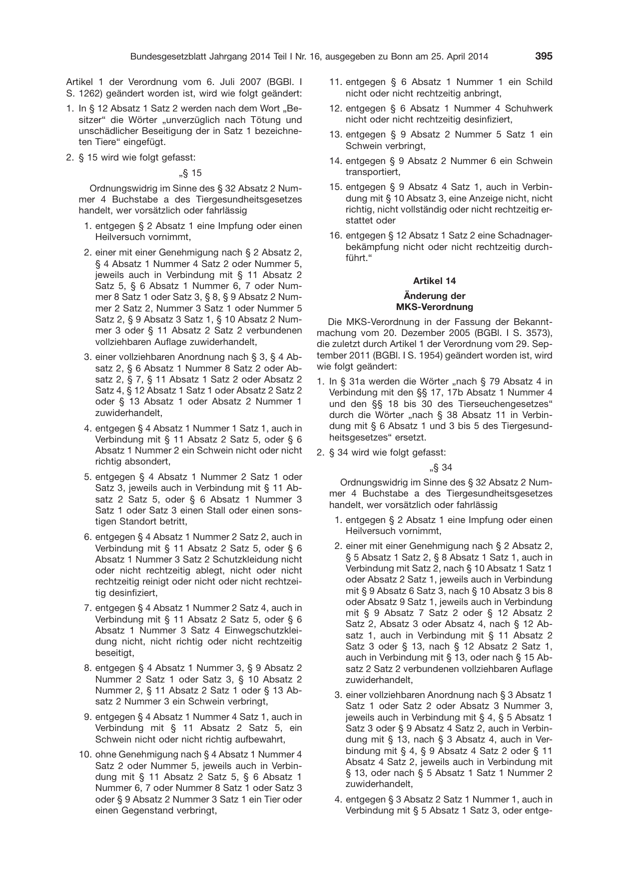 BGBl. 2014, Seite 395 — Originalseite als Abbildung