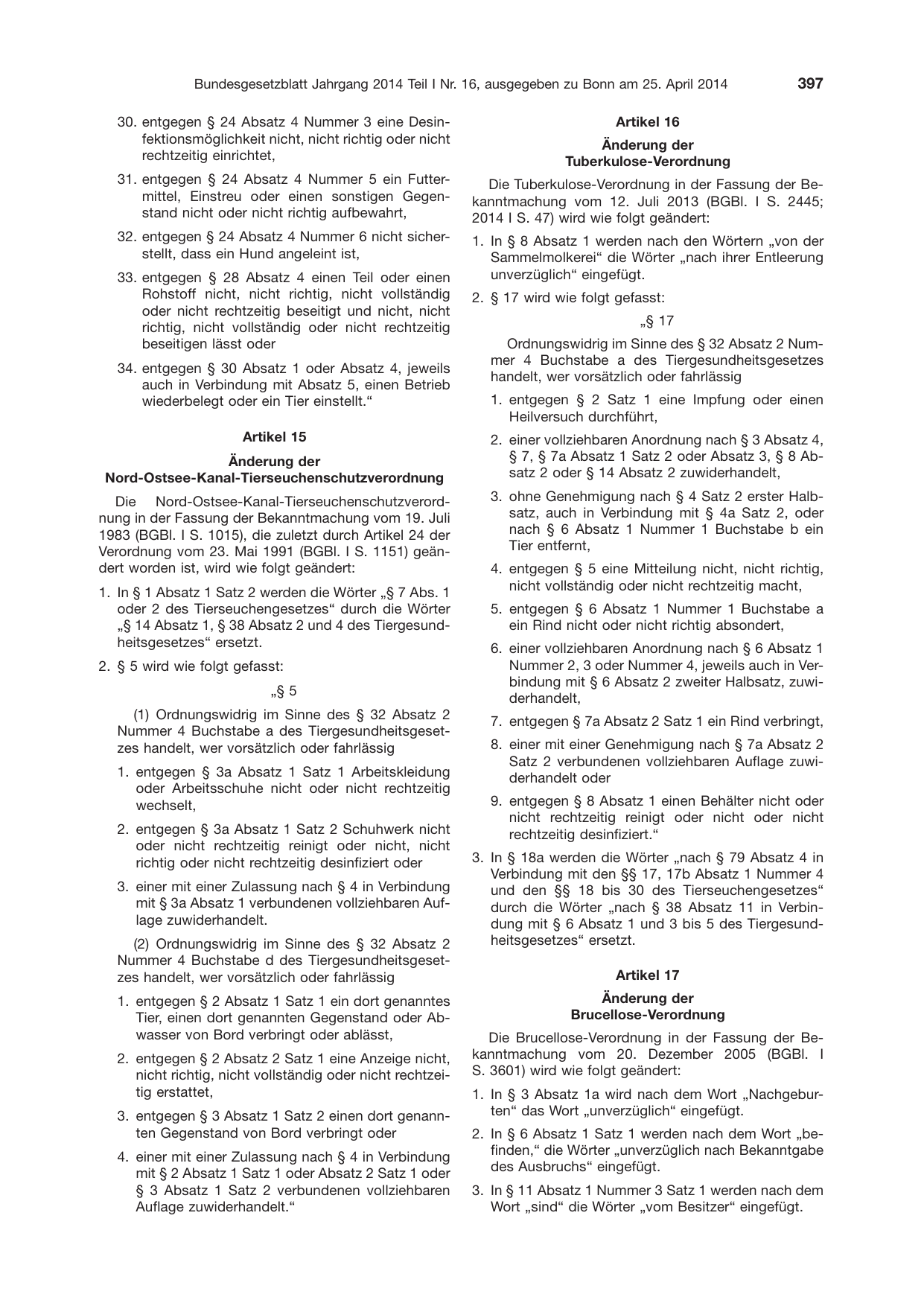 BGBl. 2014, Seite 397 — Originalseite als Abbildung