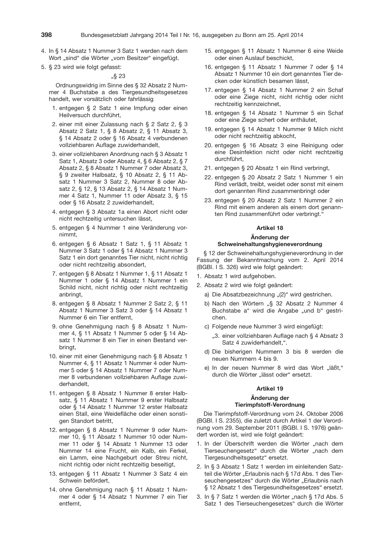 BGBl. 2014, Seite 398 — Originalseite als Abbildung