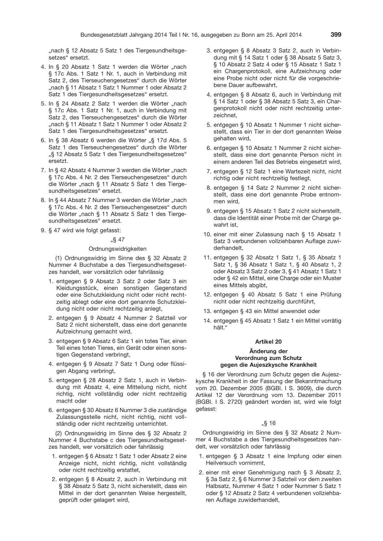 BGBl. 2014, Seite 399 — Originalseite als Abbildung