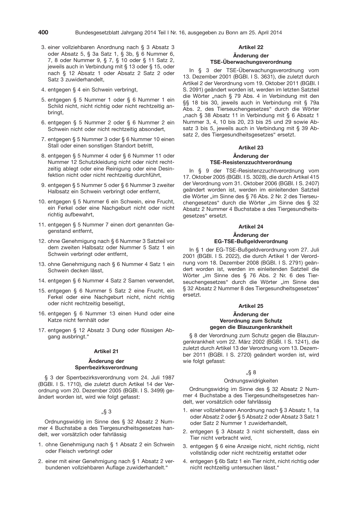 BGBl. 2014, Seite 400 — Originalseite als Abbildung