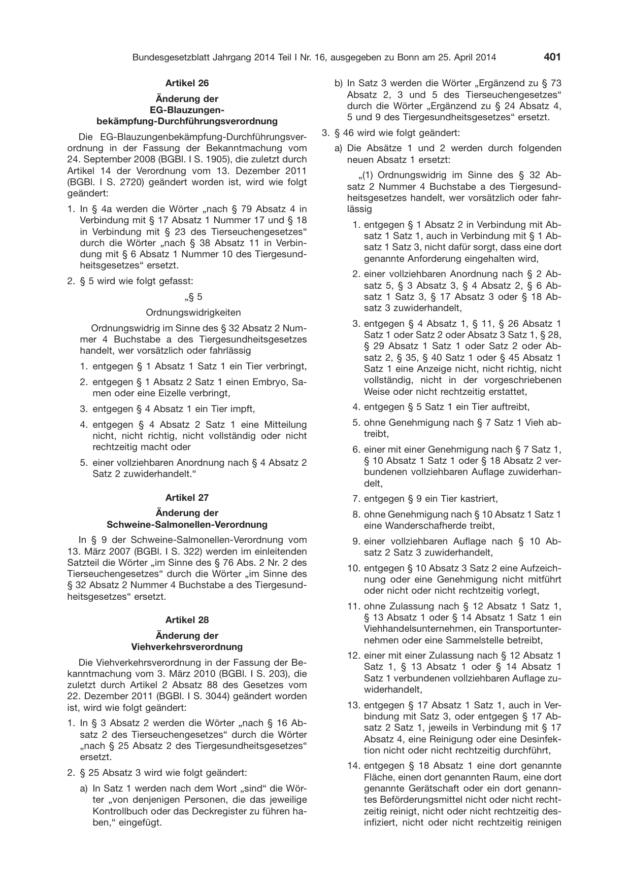 BGBl. 2014, Seite 401 — Originalseite als Abbildung
