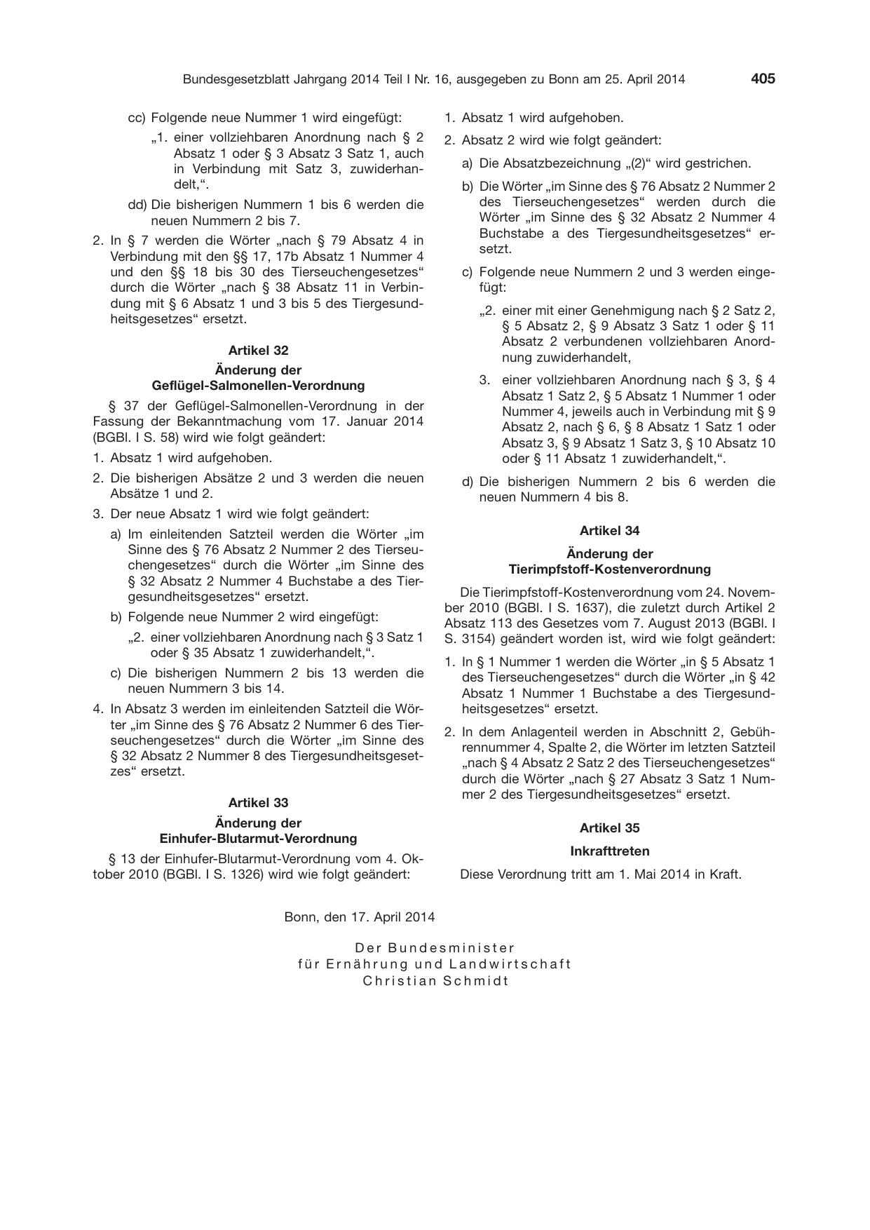 BGBl. 2014, Seite 405 — Originalseite als Abbildung