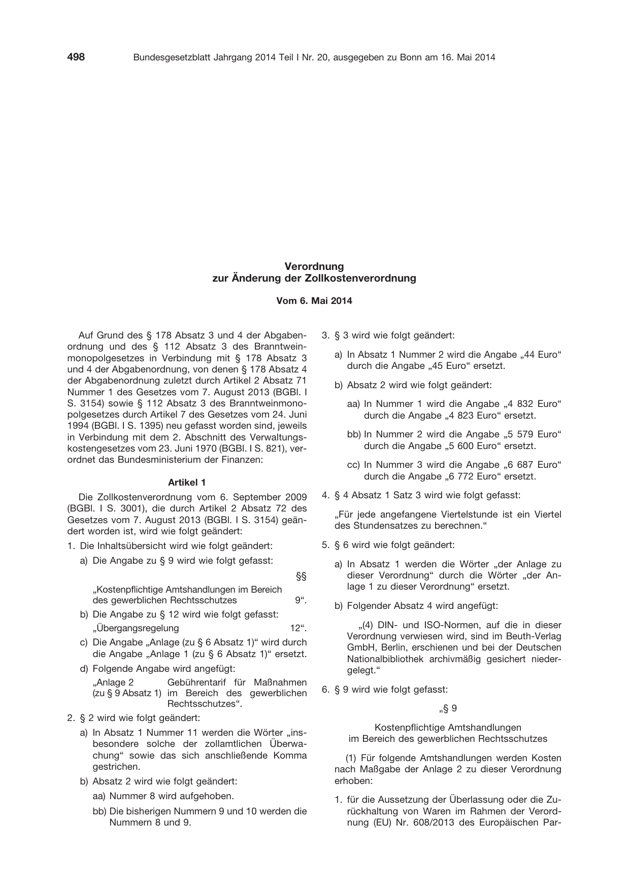 BGBl. 2014, Seite 498 — Originalseite als Abbildung