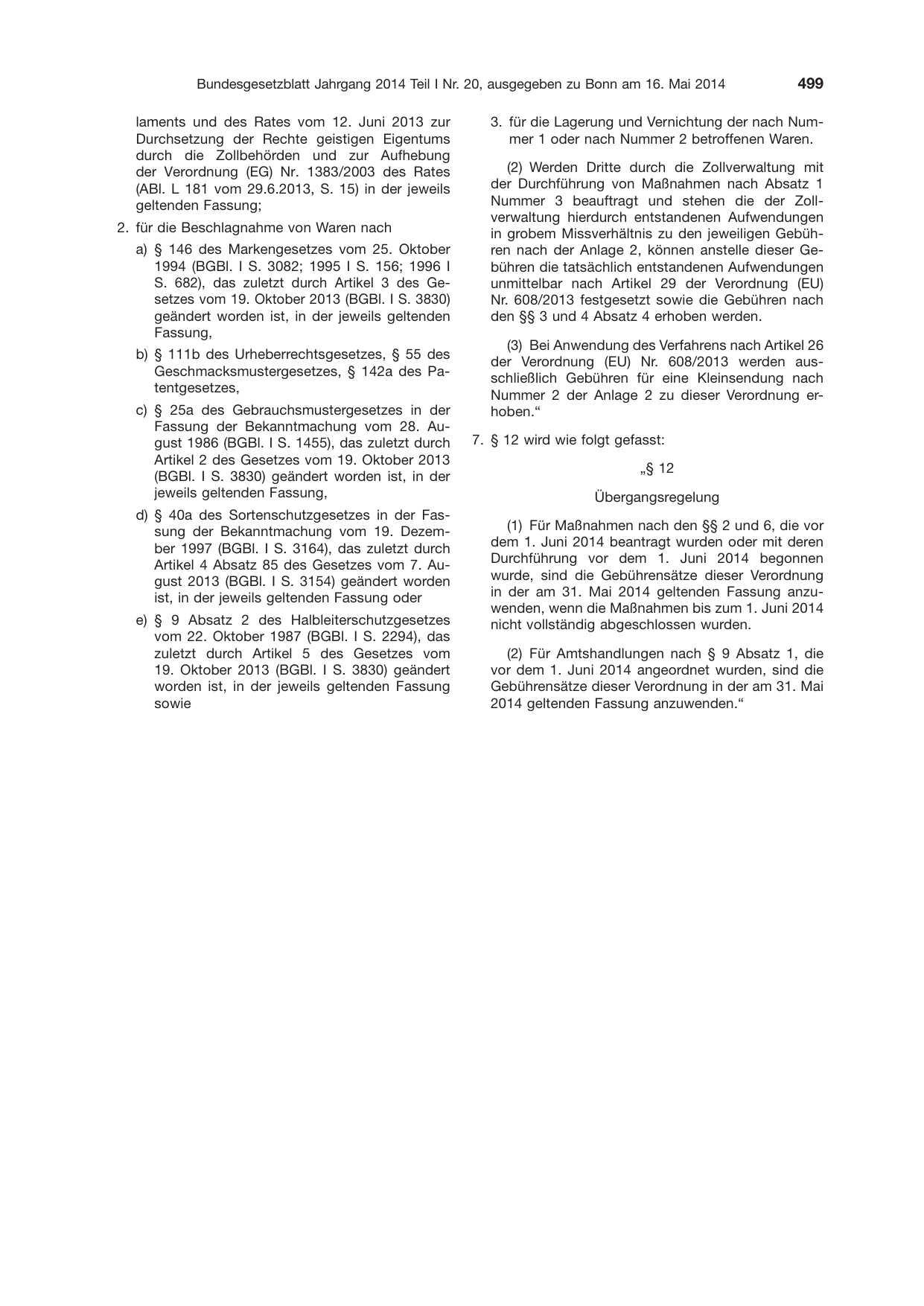 BGBl. 2014, Seite 499 — Originalseite als Abbildung