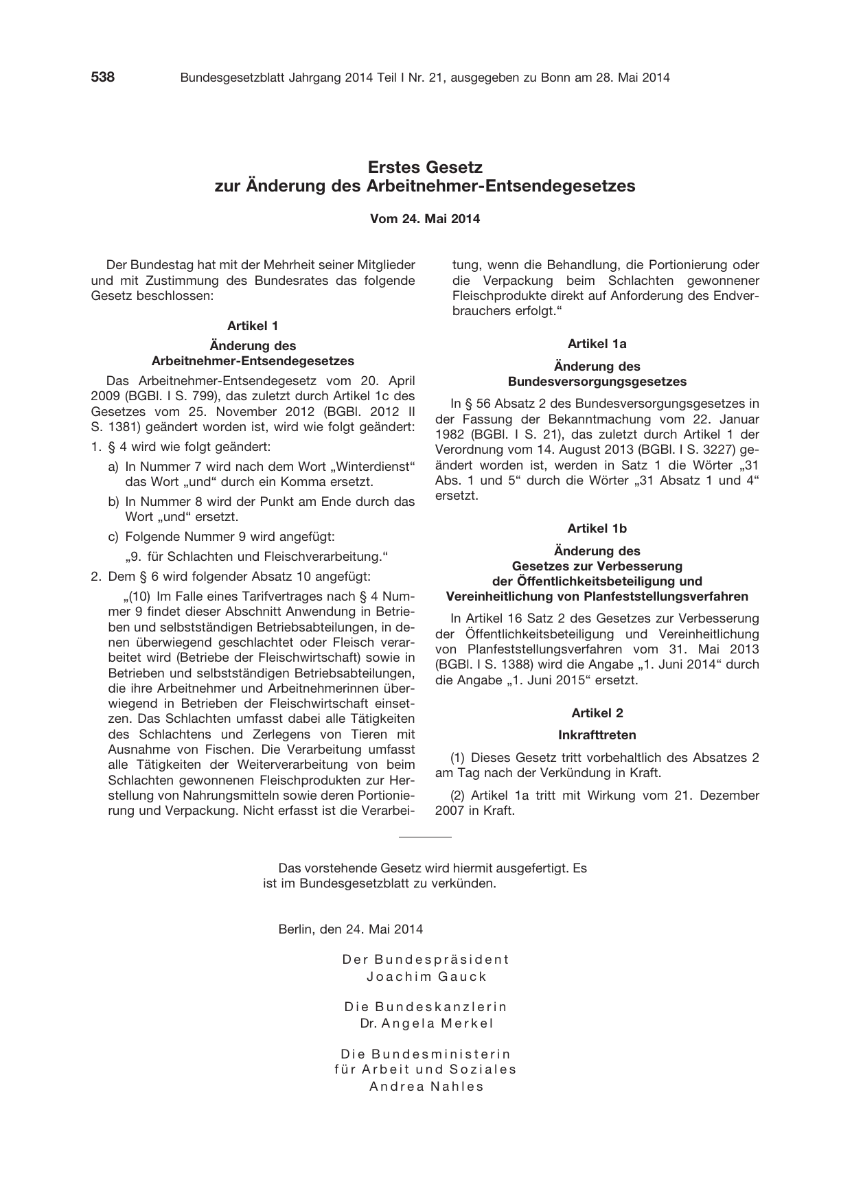 BGBl. 2014, Seite 538 — Originalseite als Abbildung