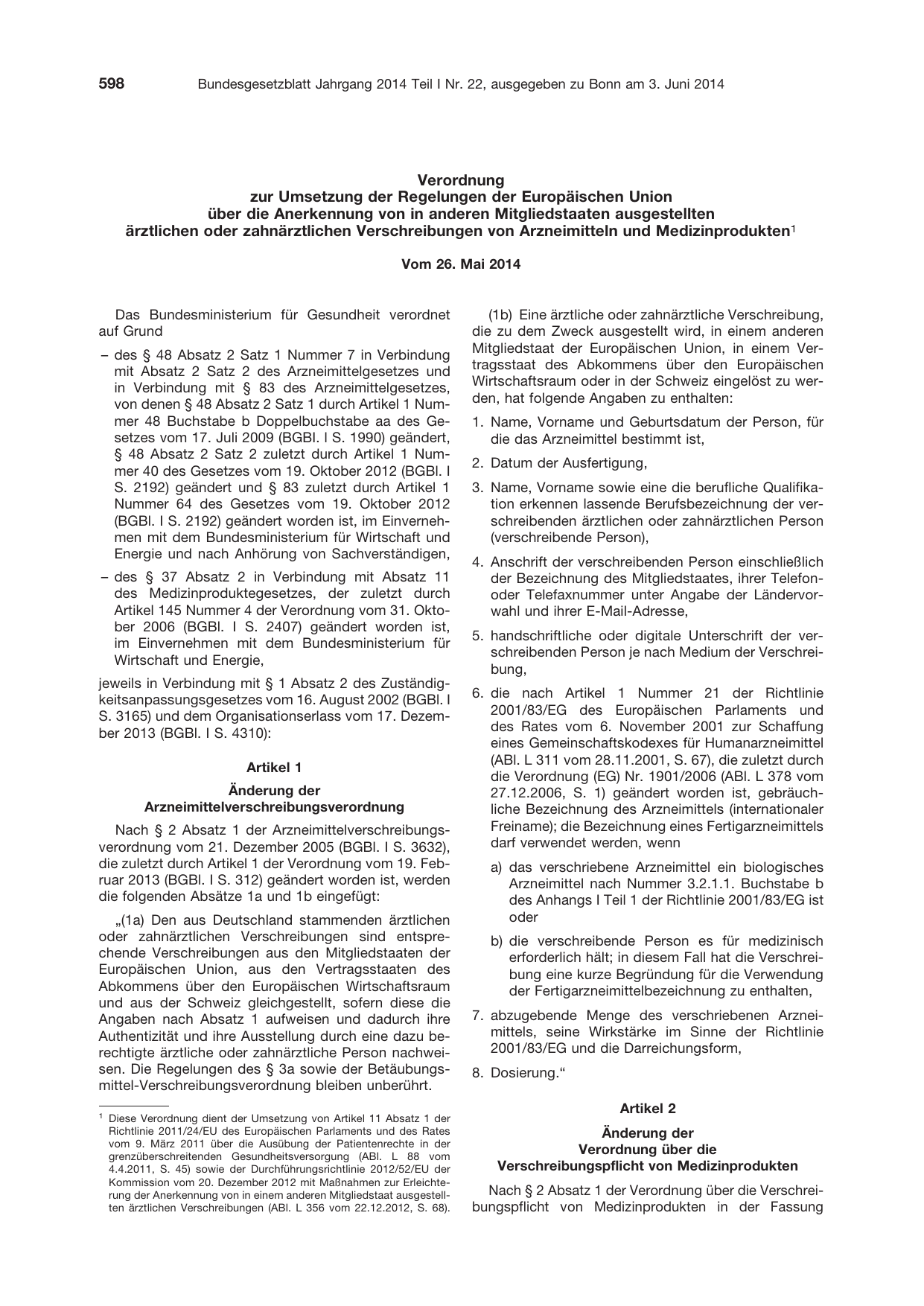 BGBl. 2014, Seite 598 — Originalseite als Abbildung