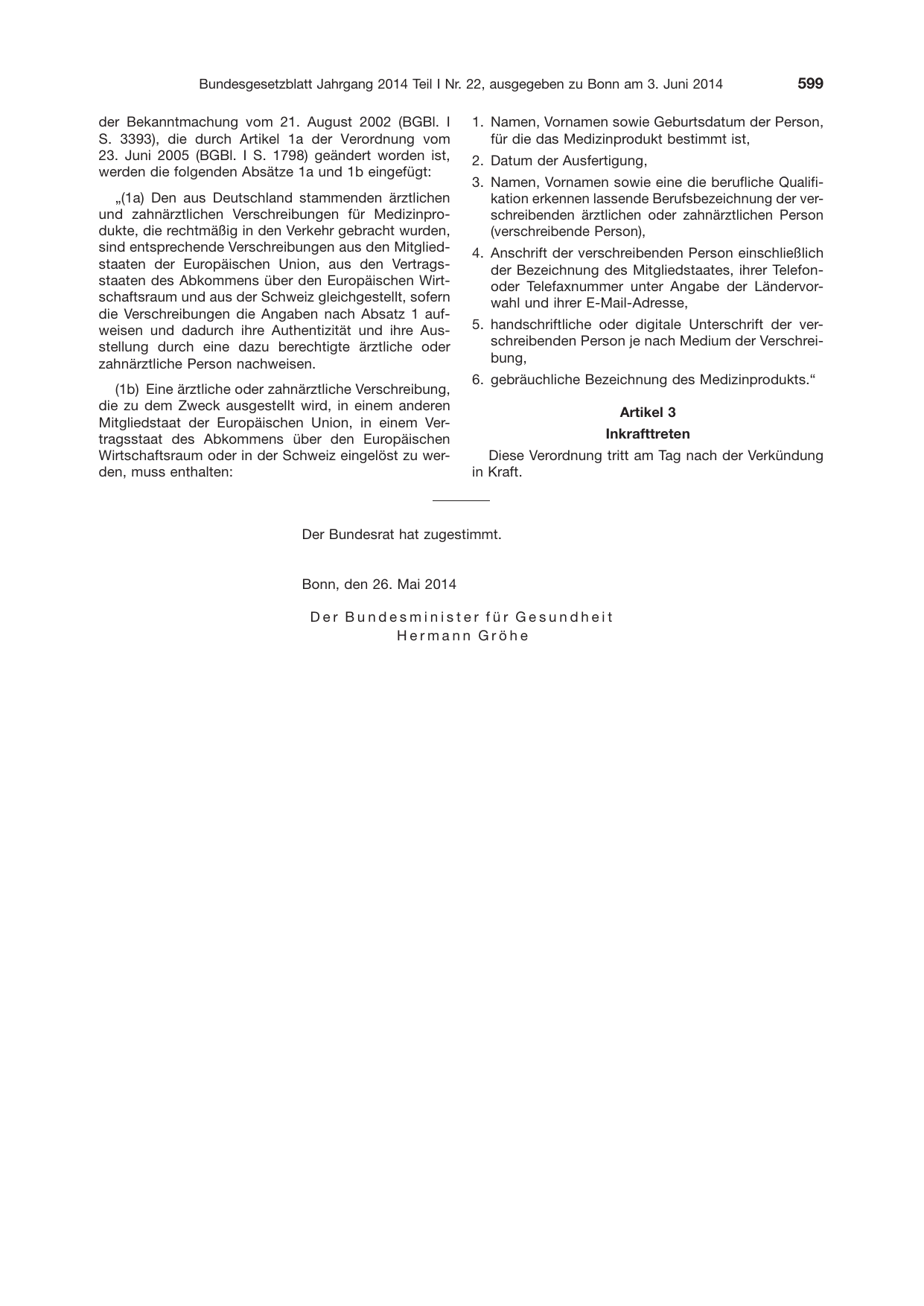 BGBl. 2014, Seite 599 — Originalseite als Abbildung