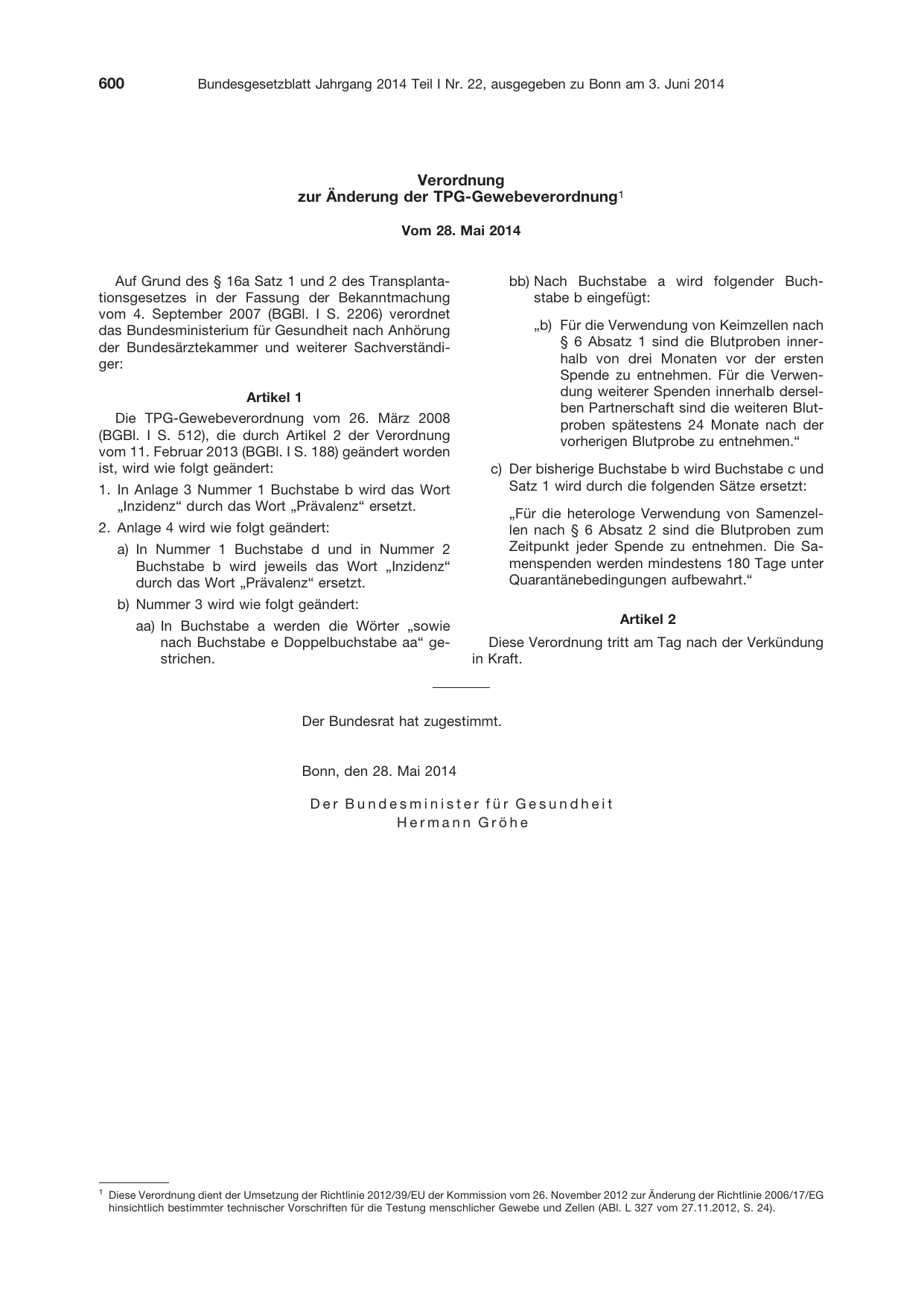 BGBl. 2014, Seite 600 — Originalseite als Abbildung