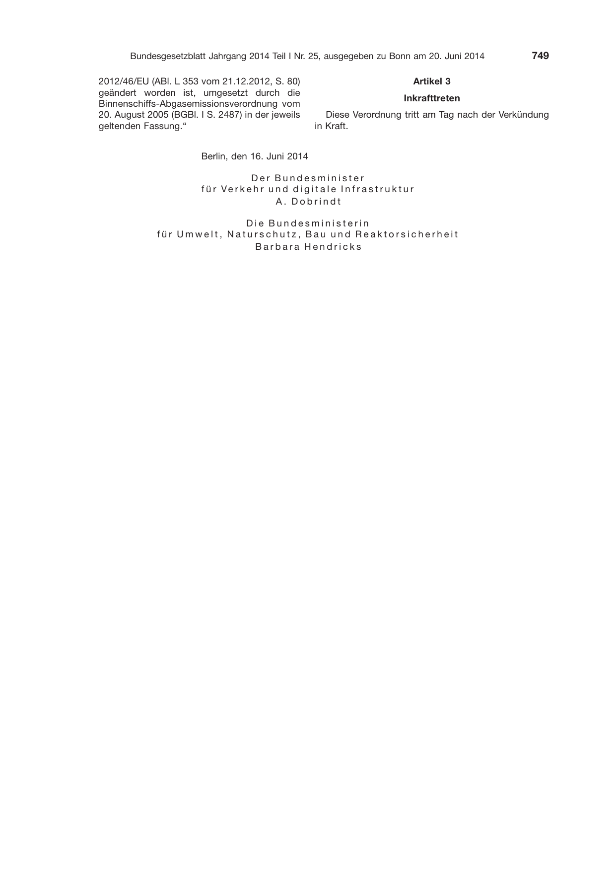 BGBl. 2014, Seite 749 — Originalseite als Abbildung