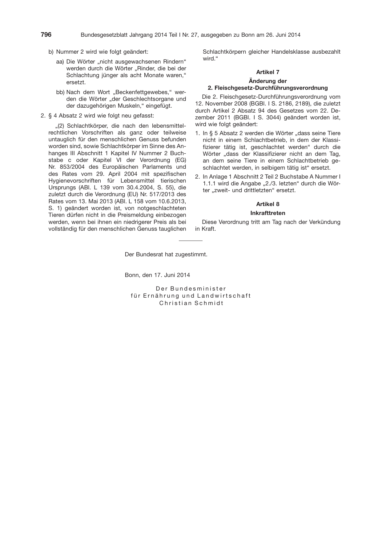 BGBl. 2014, Seite 796 — Originalseite als Abbildung