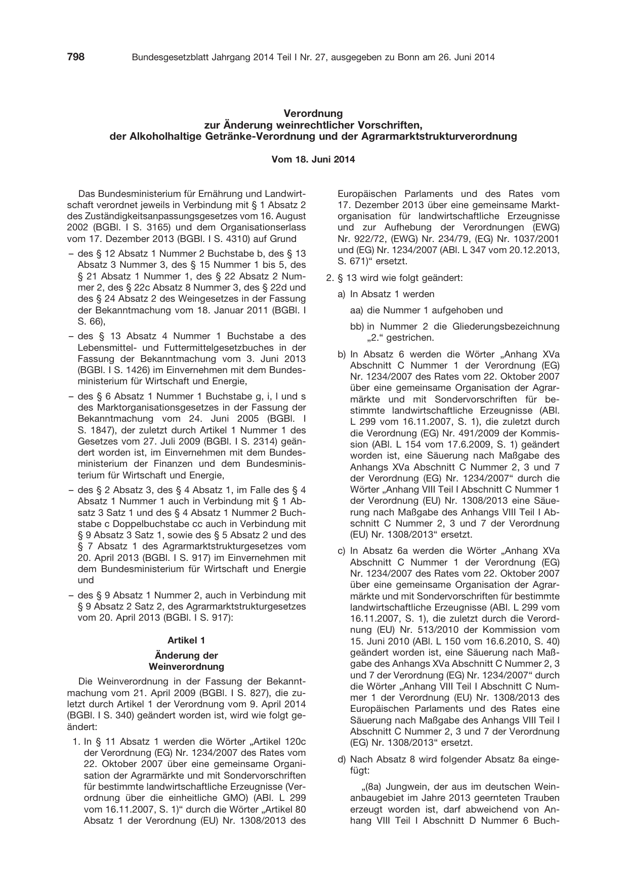 BGBl. 2014, Seite 798 — Originalseite als Abbildung