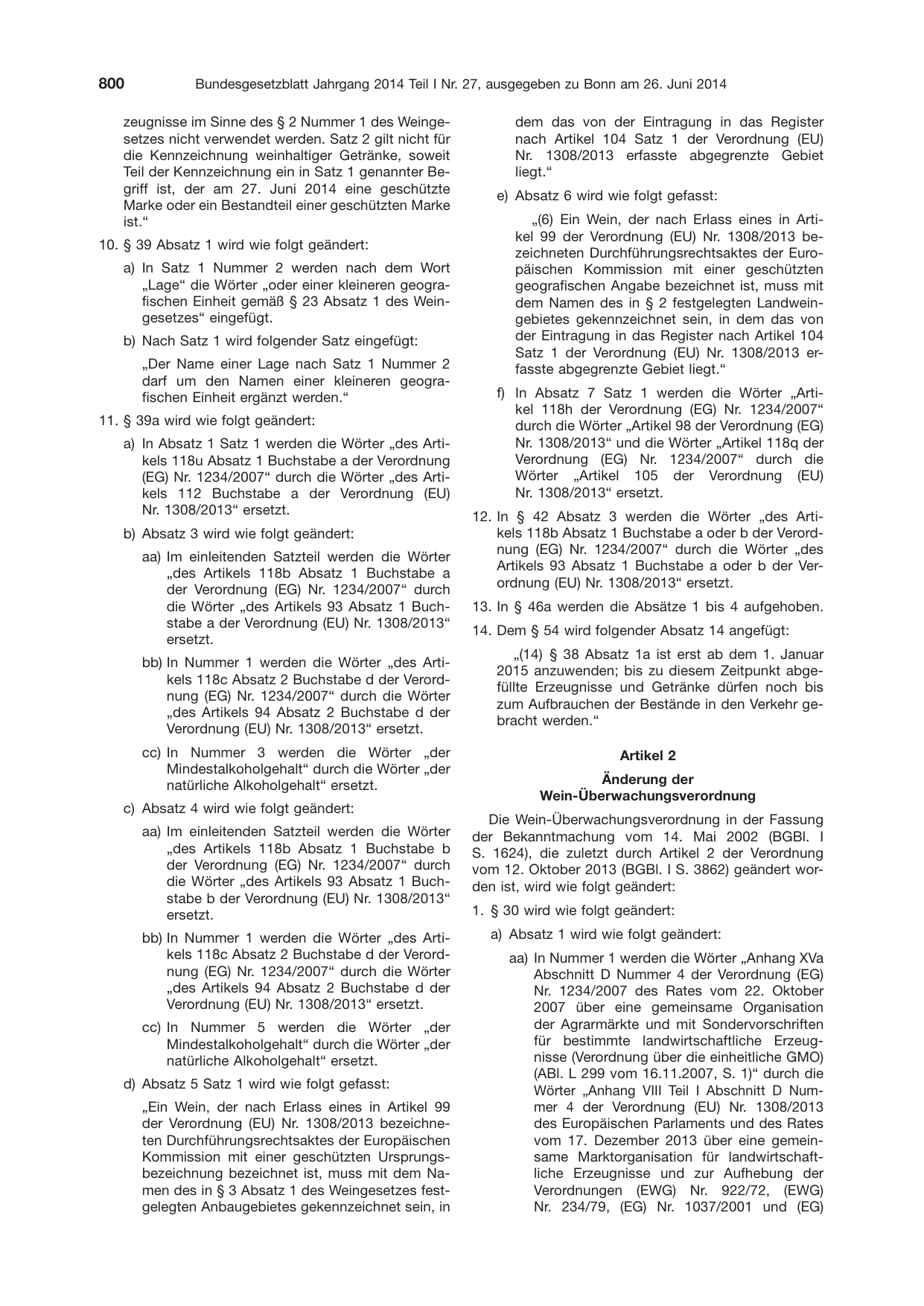 BGBl. 2014, Seite 800 — Originalseite als Abbildung