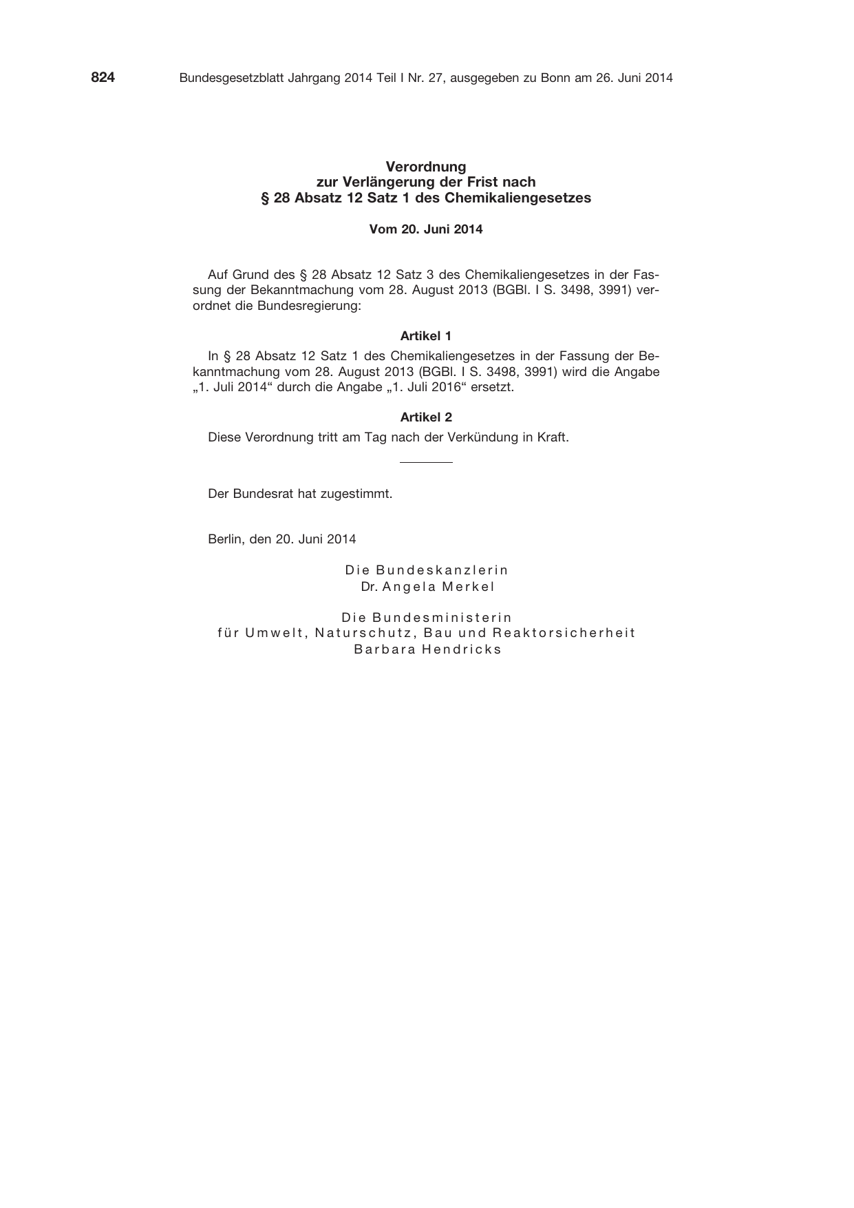 BGBl. 2014, Seite 824 — Originalseite als Abbildung