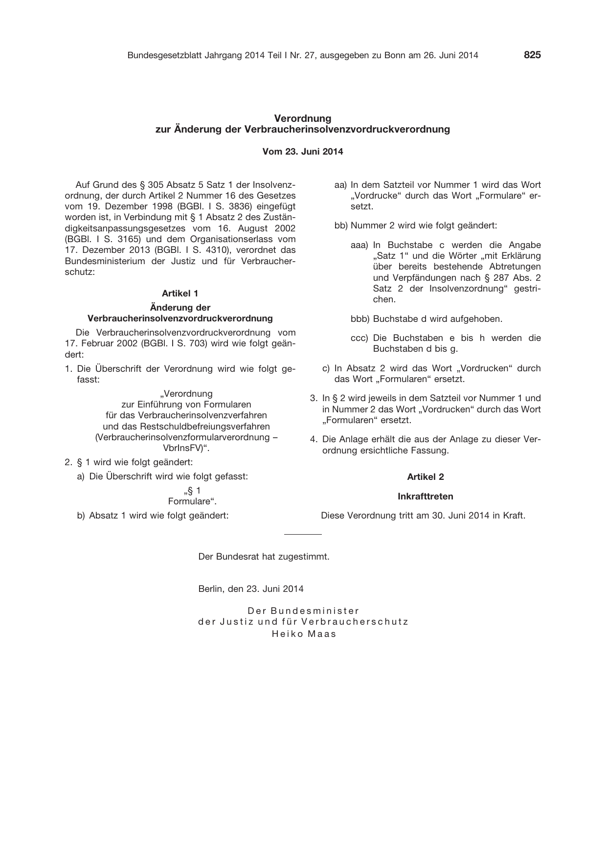 BGBl. 2014, Seite 825 — Originalseite als Abbildung