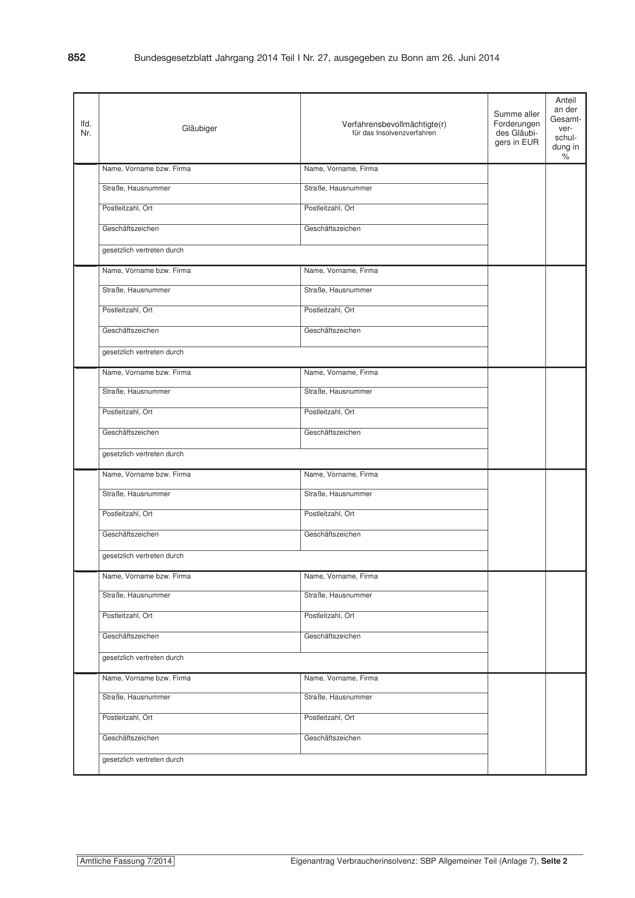 BGBl. 2014, Seite 852 — Originalseite als Abbildung