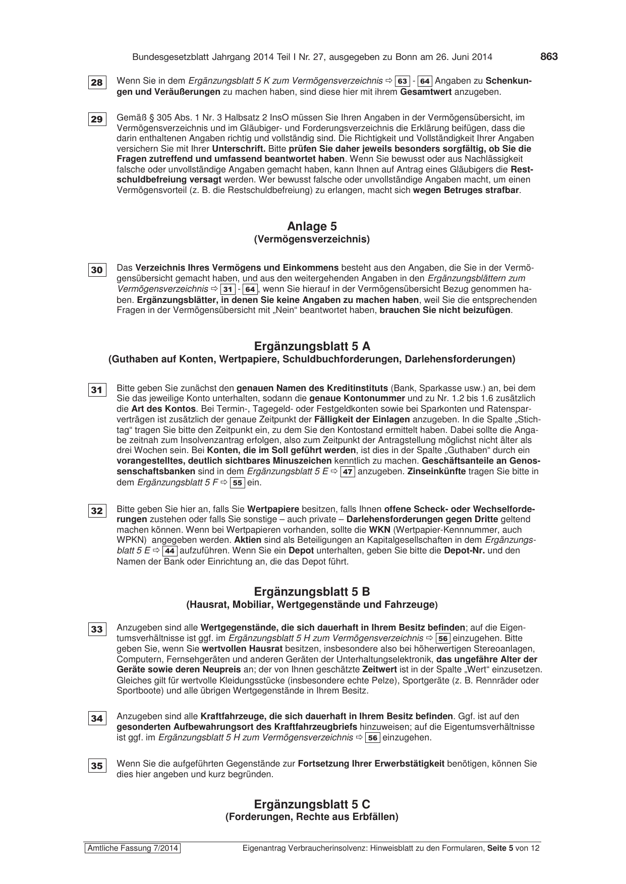 BGBl. 2014, Seite 863 — Originalseite als Abbildung