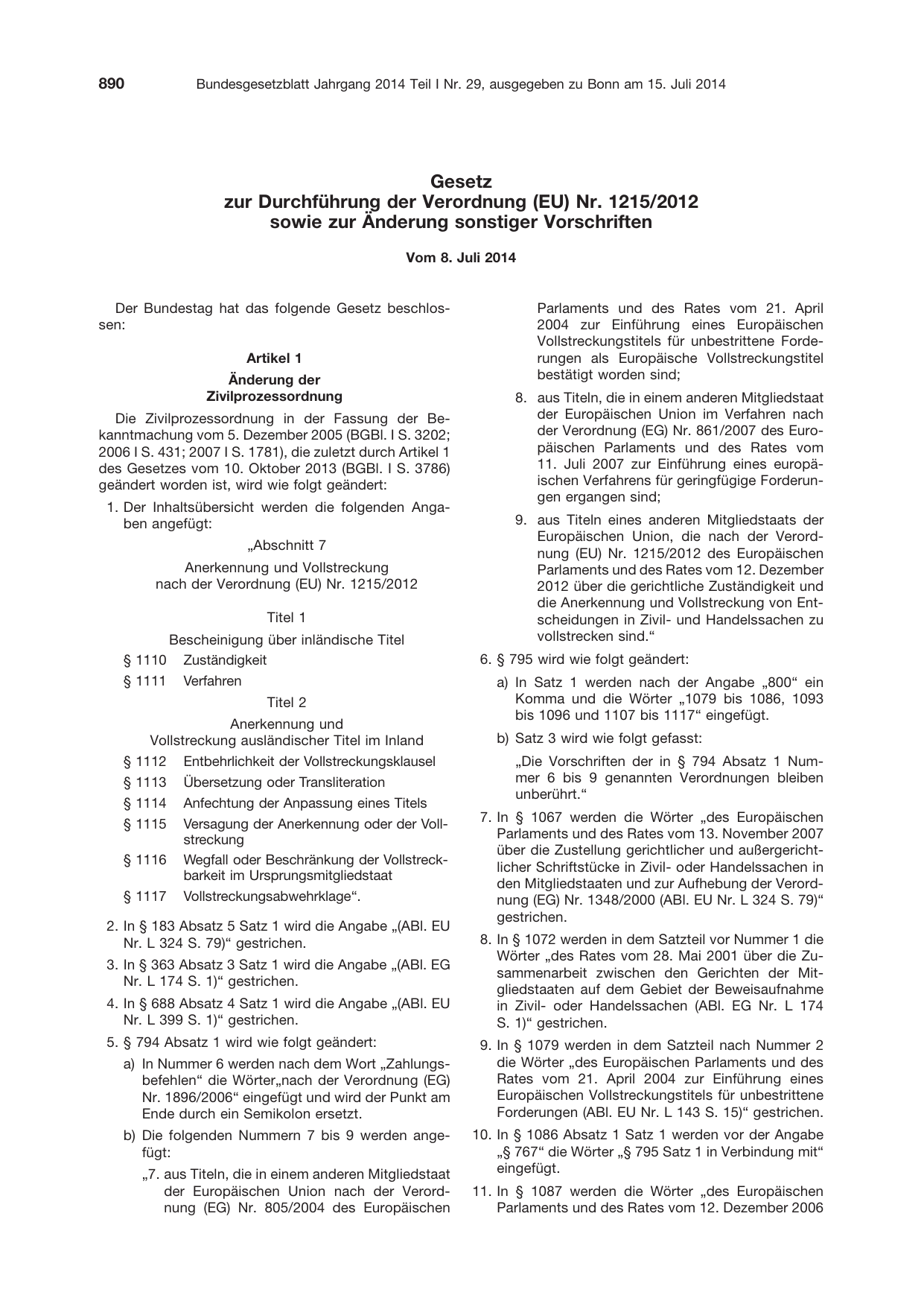 BGBl. 2014, Seite 890 — Originalseite als Abbildung