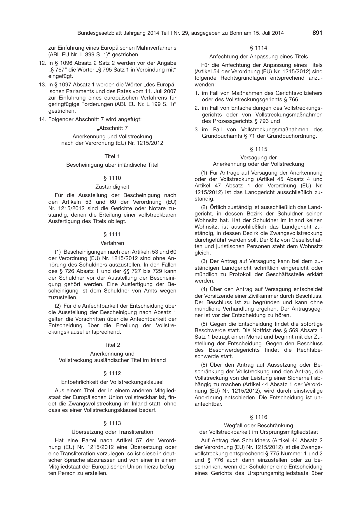 BGBl. 2014, Seite 891 — Originalseite als Abbildung