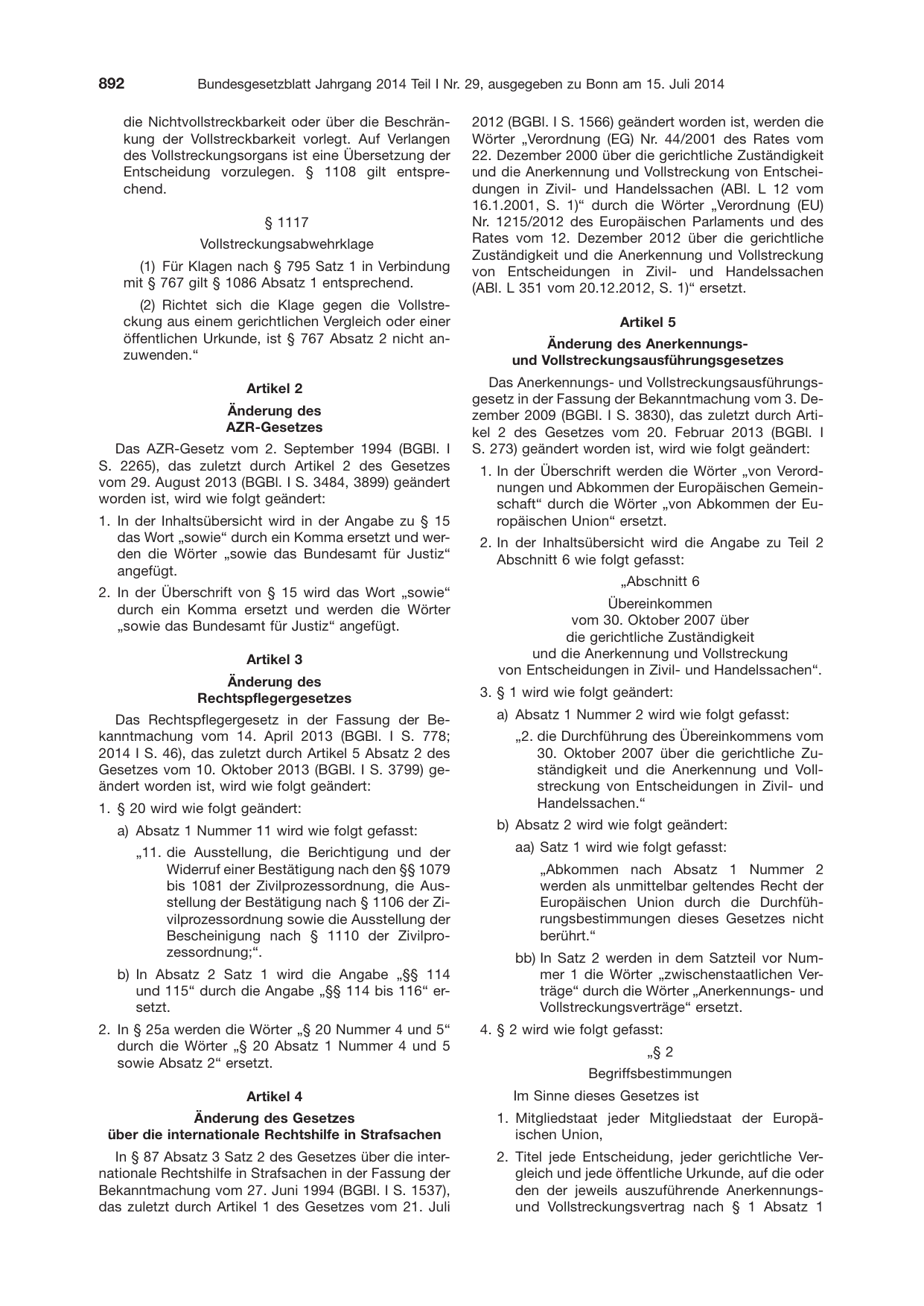 BGBl. 2014, Seite 892 — Originalseite als Abbildung