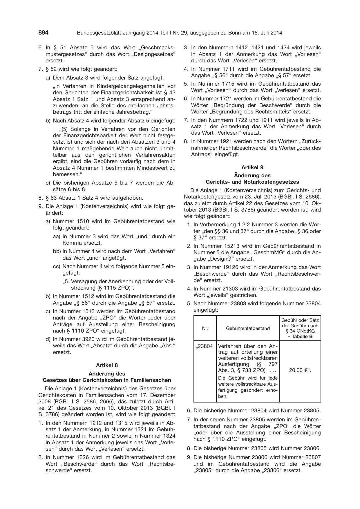BGBl. 2014, Seite 894 — Originalseite als Abbildung
