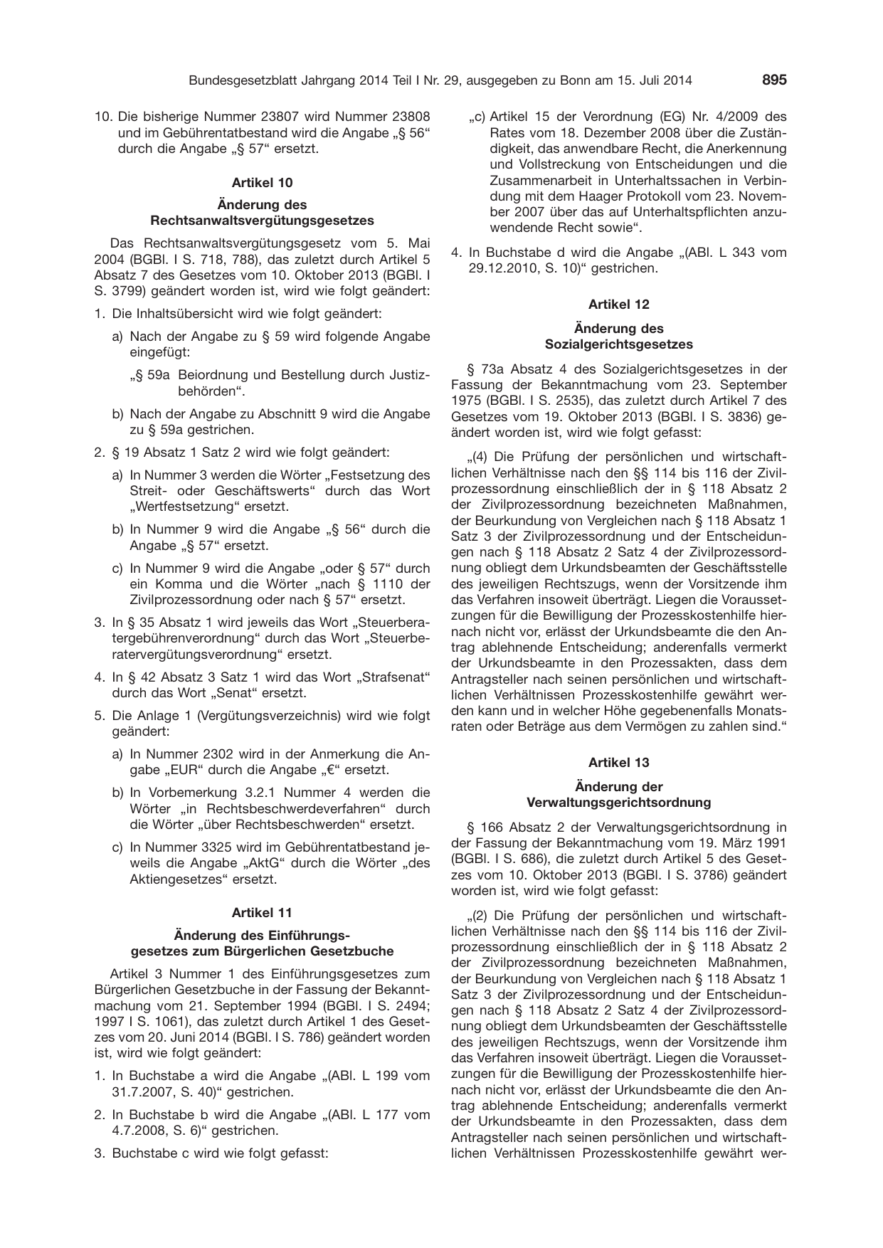 BGBl. 2014, Seite 895 — Originalseite als Abbildung