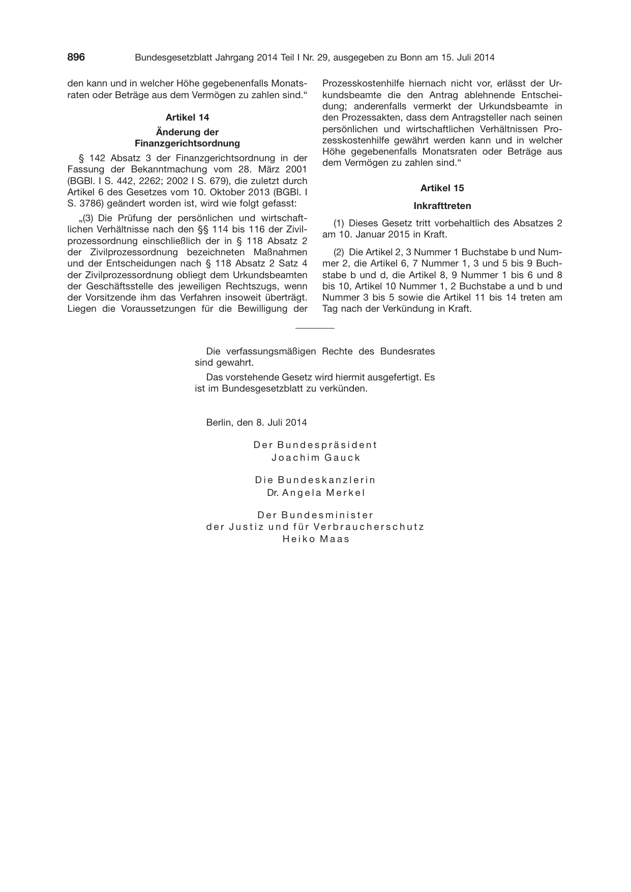 BGBl. 2014, Seite 896 — Originalseite als Abbildung
