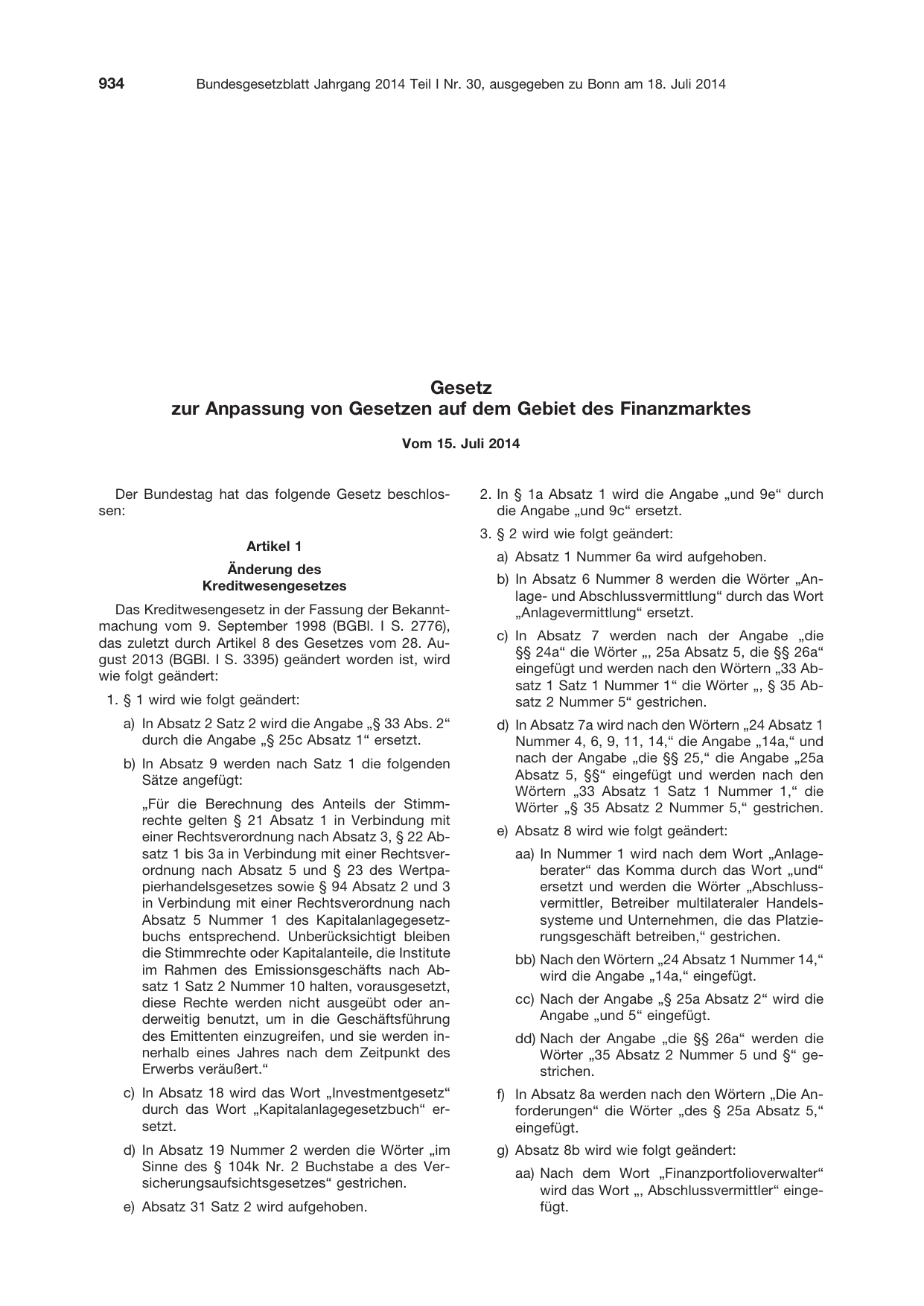 BGBl. 2014, Seite 934 — Originalseite als Abbildung