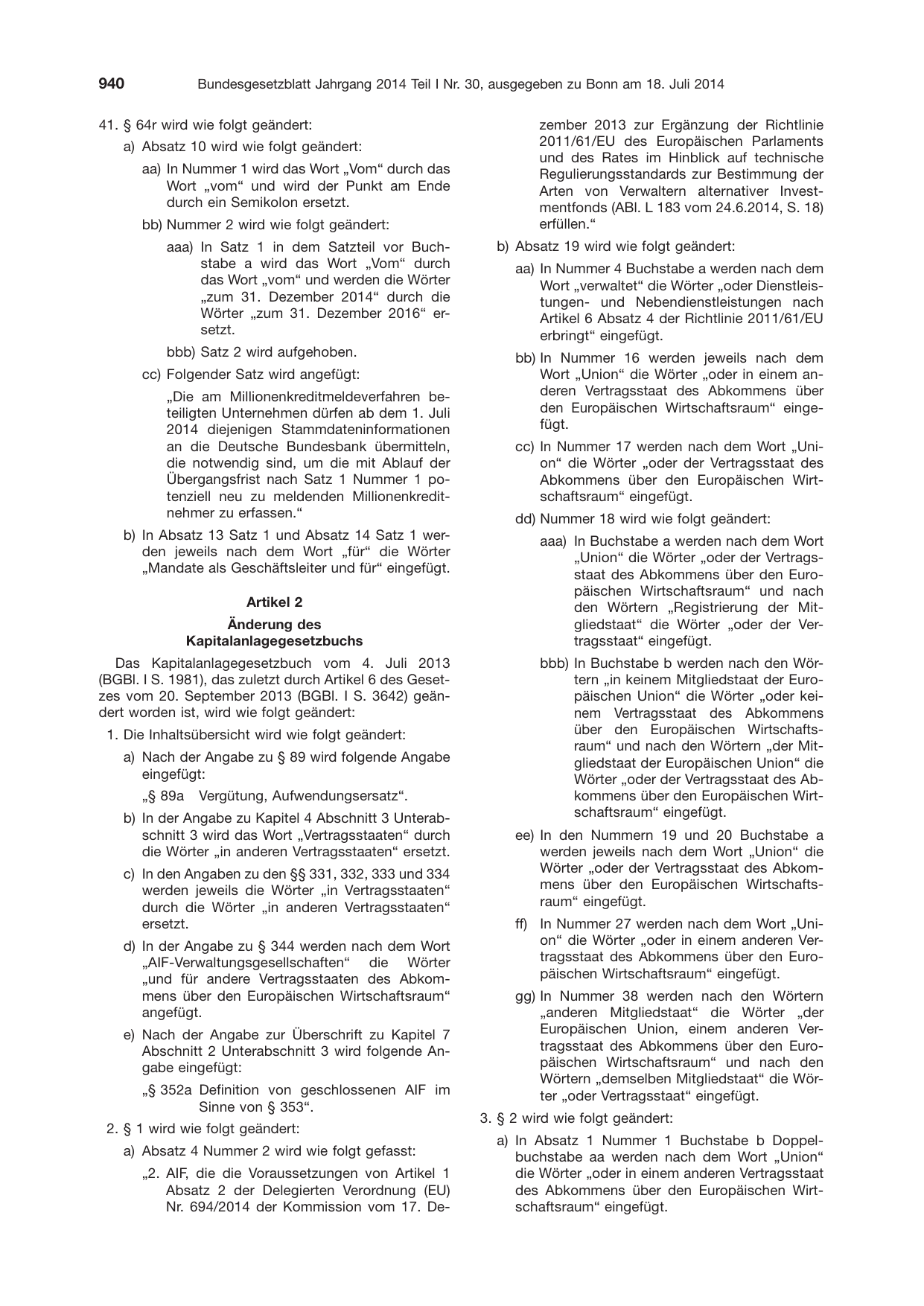 BGBl. 2014, Seite 940 — Originalseite als Abbildung