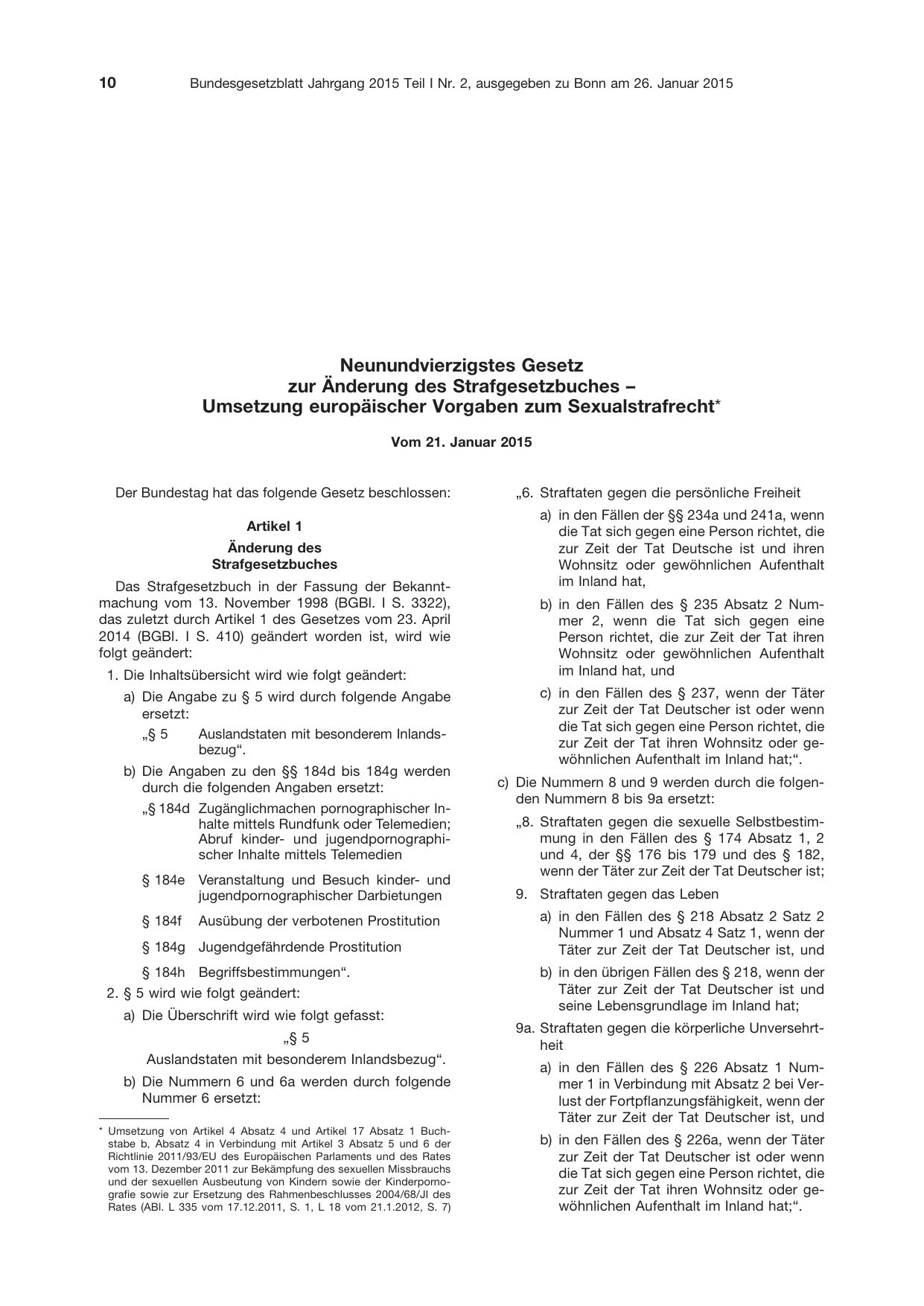 BGBl. 2015, Seite 10 — Originalseite als Abbildung