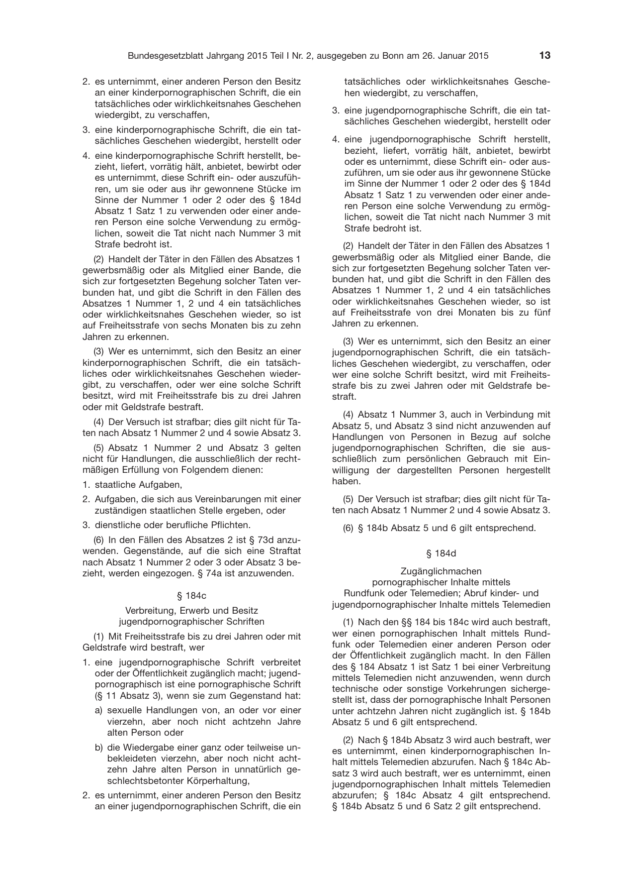 BGBl. 2015, Seite 13 — Originalseite als Abbildung
