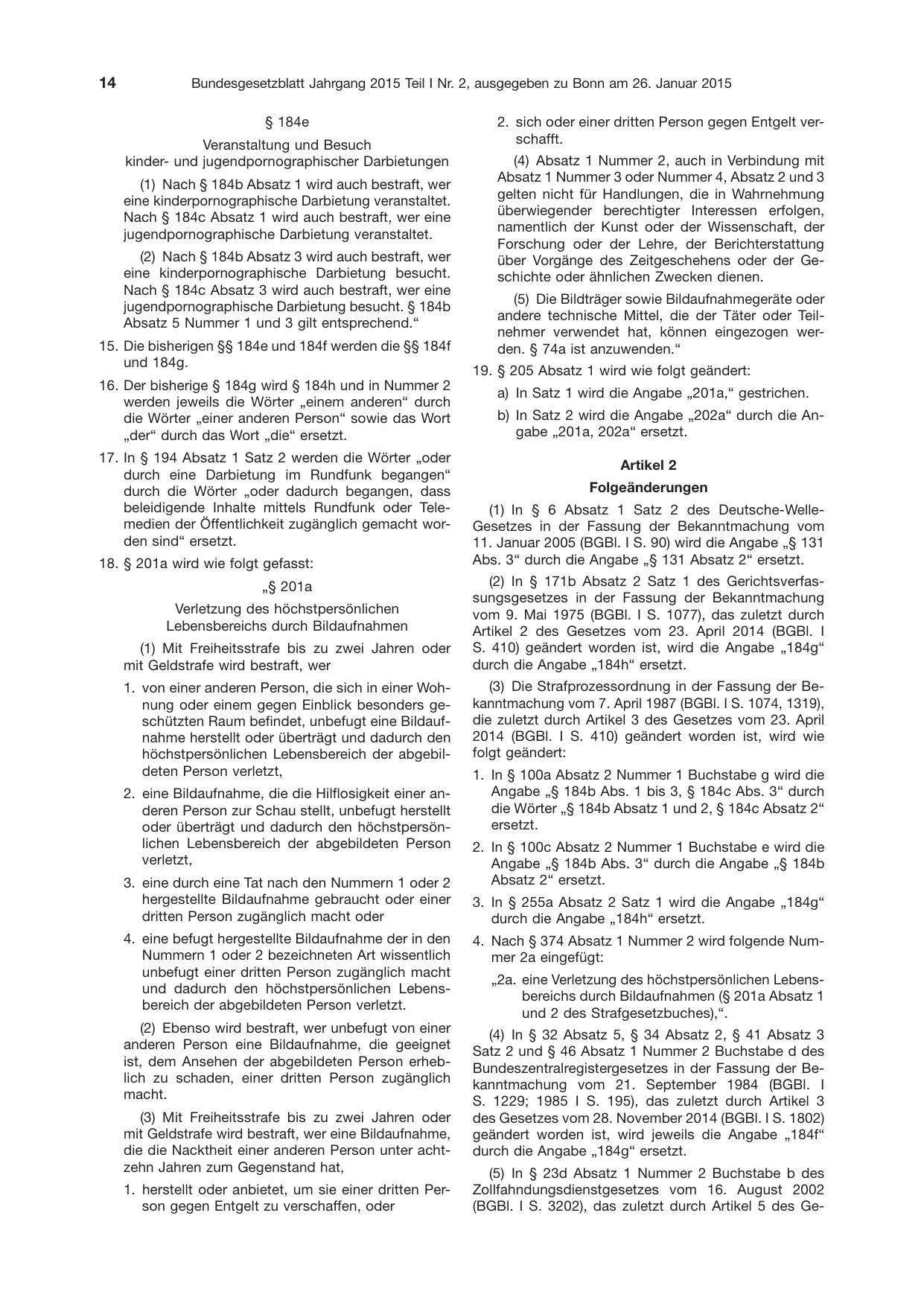 BGBl. 2015, Seite 14 — Originalseite als Abbildung