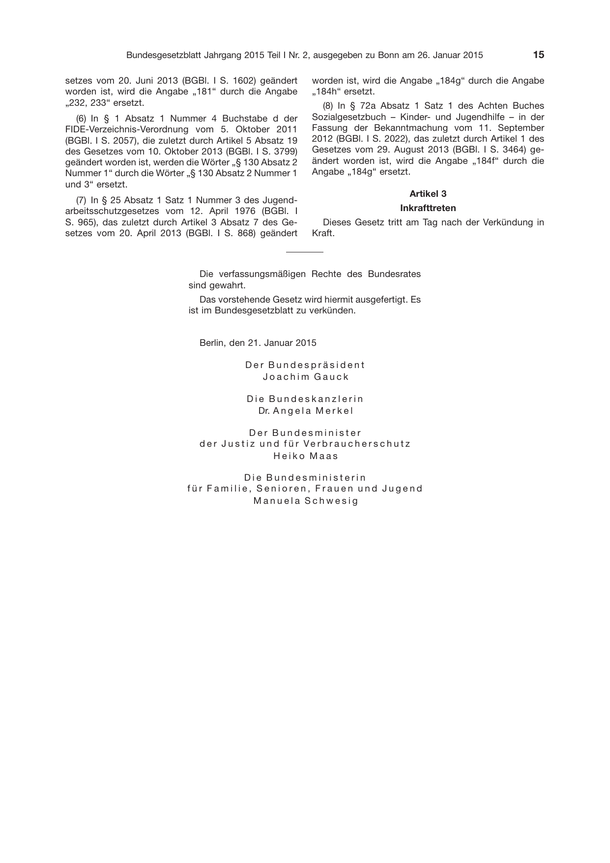BGBl. 2015, Seite 15 — Originalseite als Abbildung