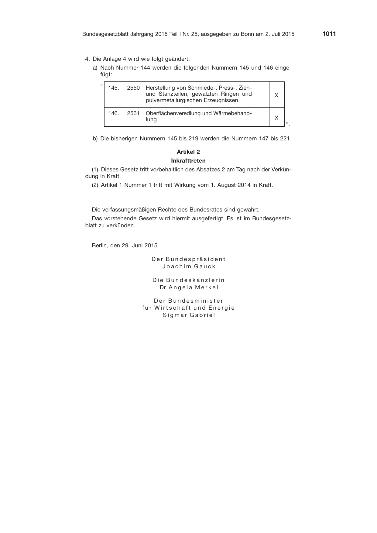 BGBl. 2015, Seite 1011 — Originalseite als Abbildung
