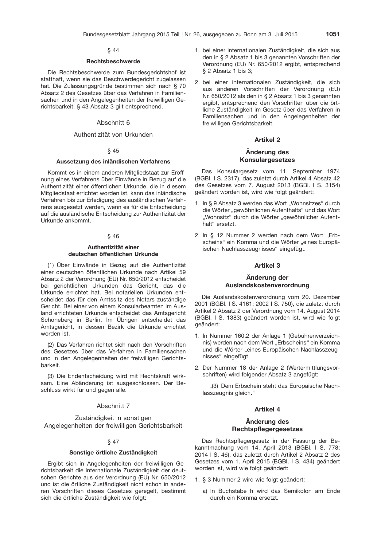 BGBl. 2015, Seite 1051 — Originalseite als Abbildung