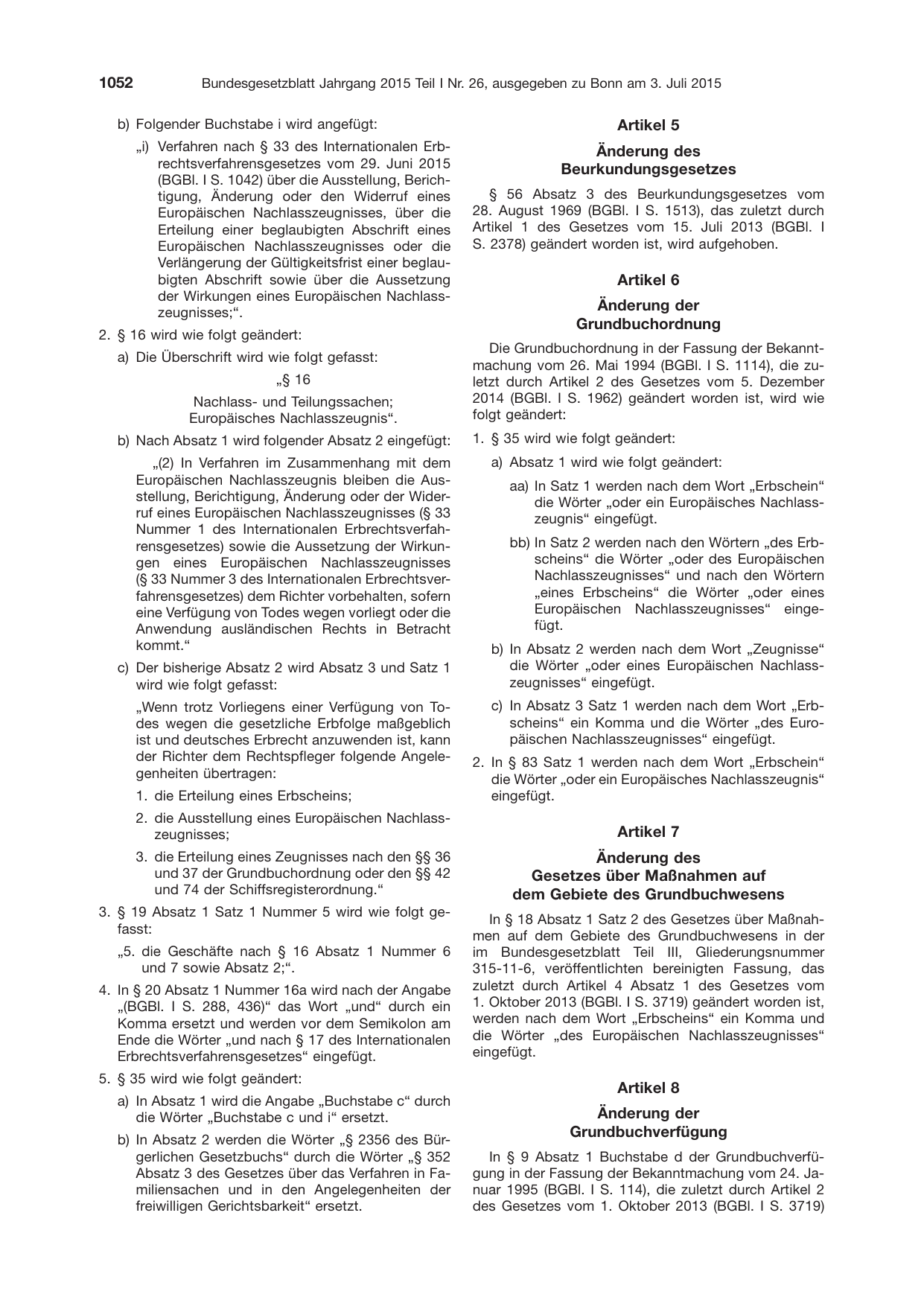 BGBl. 2015, Seite 1052 — Originalseite als Abbildung