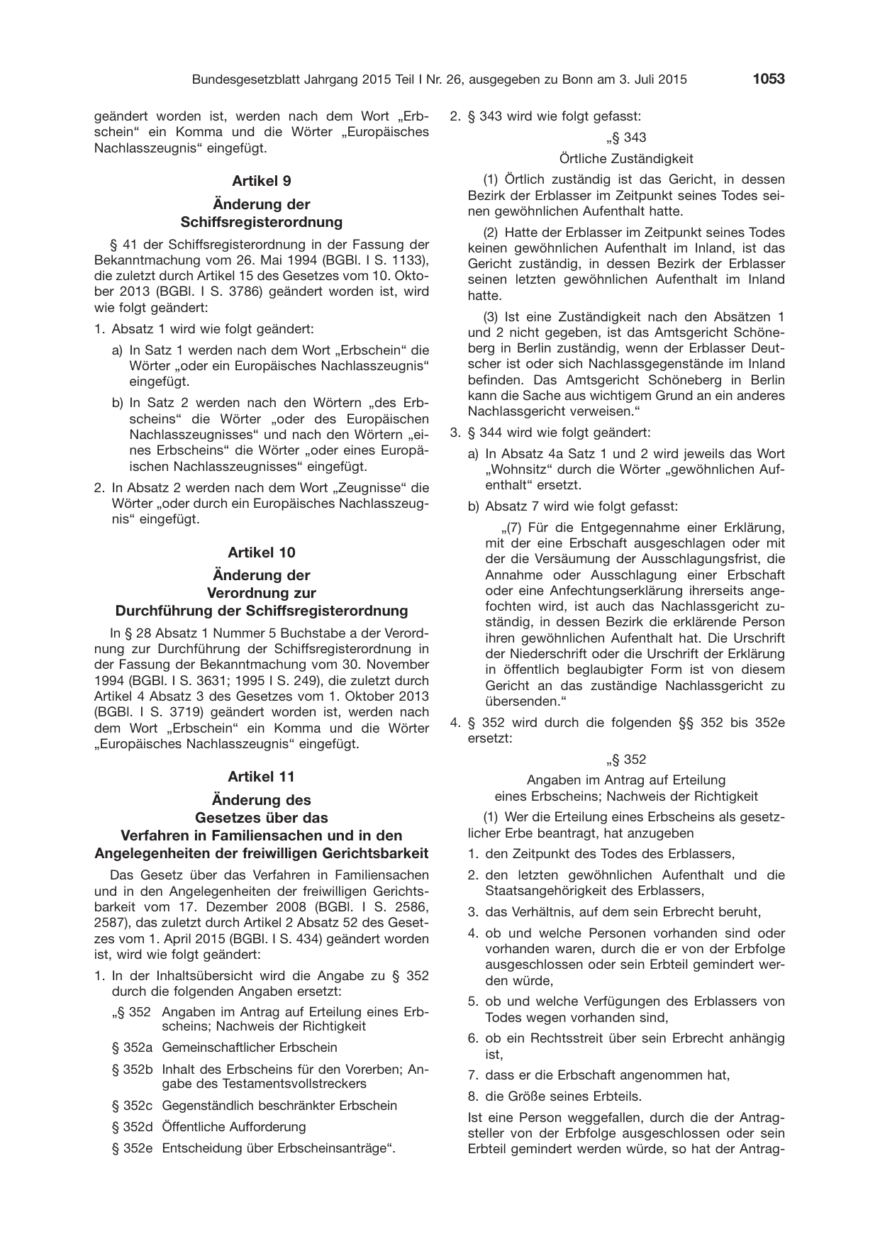 BGBl. 2015, Seite 1053 — Originalseite als Abbildung