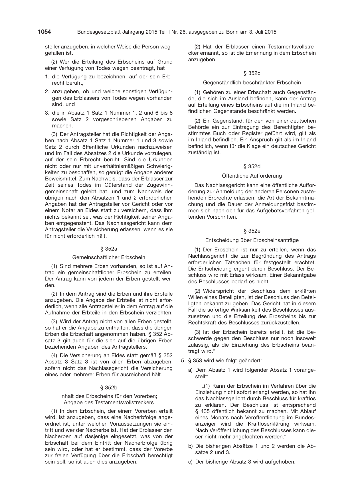 BGBl. 2015, Seite 1054 — Originalseite als Abbildung