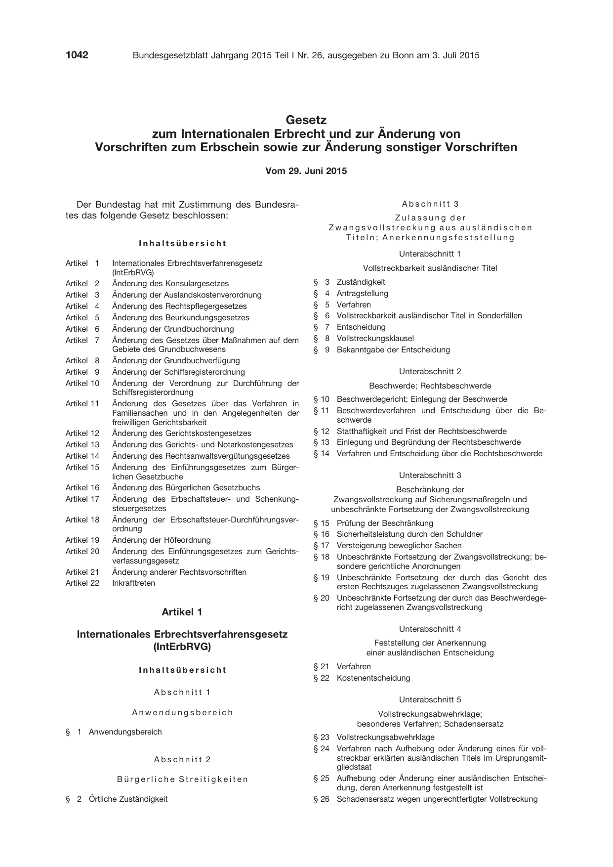 BGBl. 2015, Seite 1042 — Originalseite als Abbildung