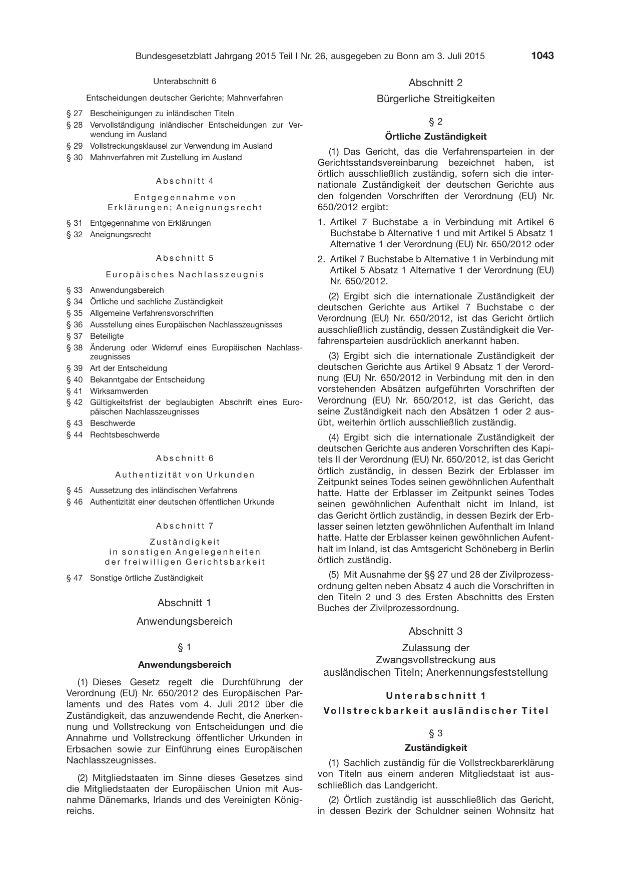 BGBl. 2015, Seite 1043 — Originalseite als Abbildung