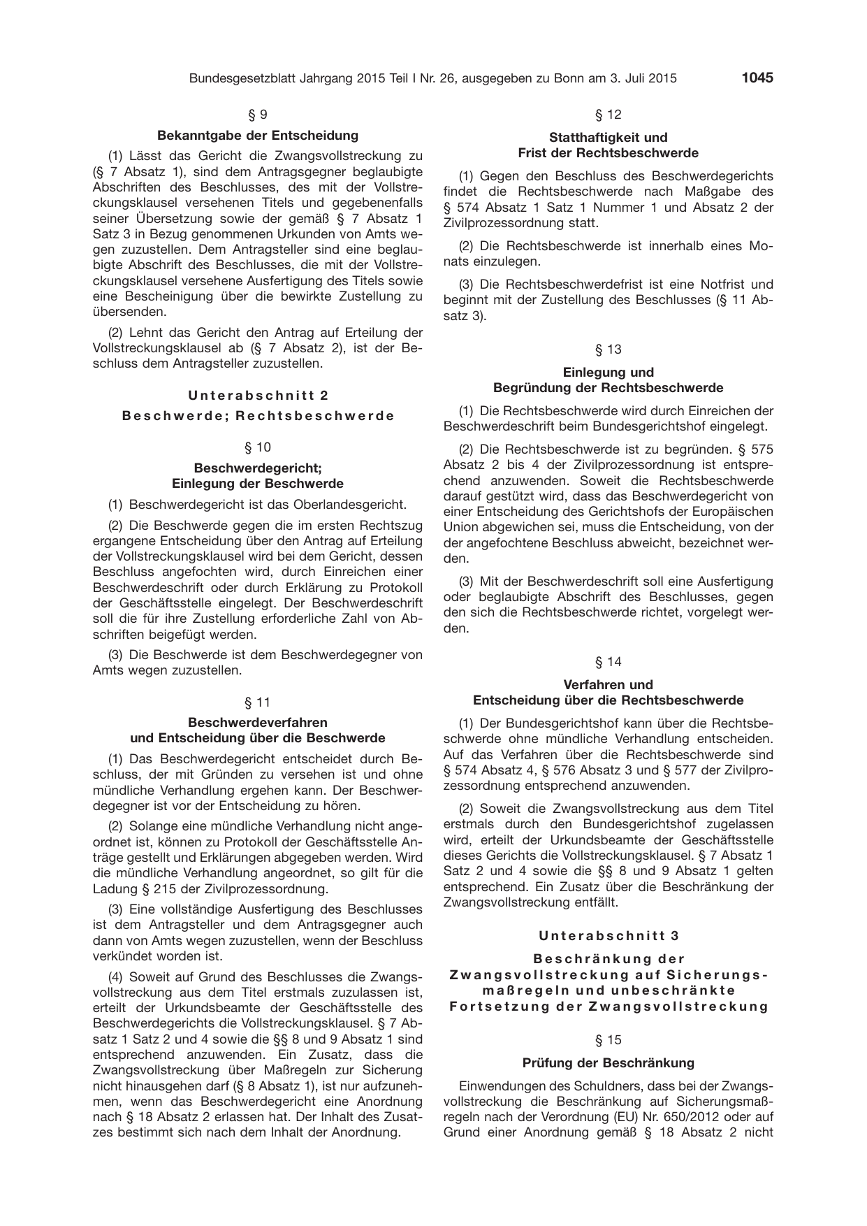 BGBl. 2015, Seite 1045 — Originalseite als Abbildung